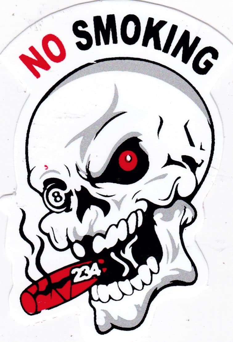 NO SMOKING SKULL DEVIL Warning Alert Logo Sign : Office Room Studio Class Bedroom Toilet Car & Bumper Die-Cut Adhesive Decal 2.75"x3.5" 7x9cm