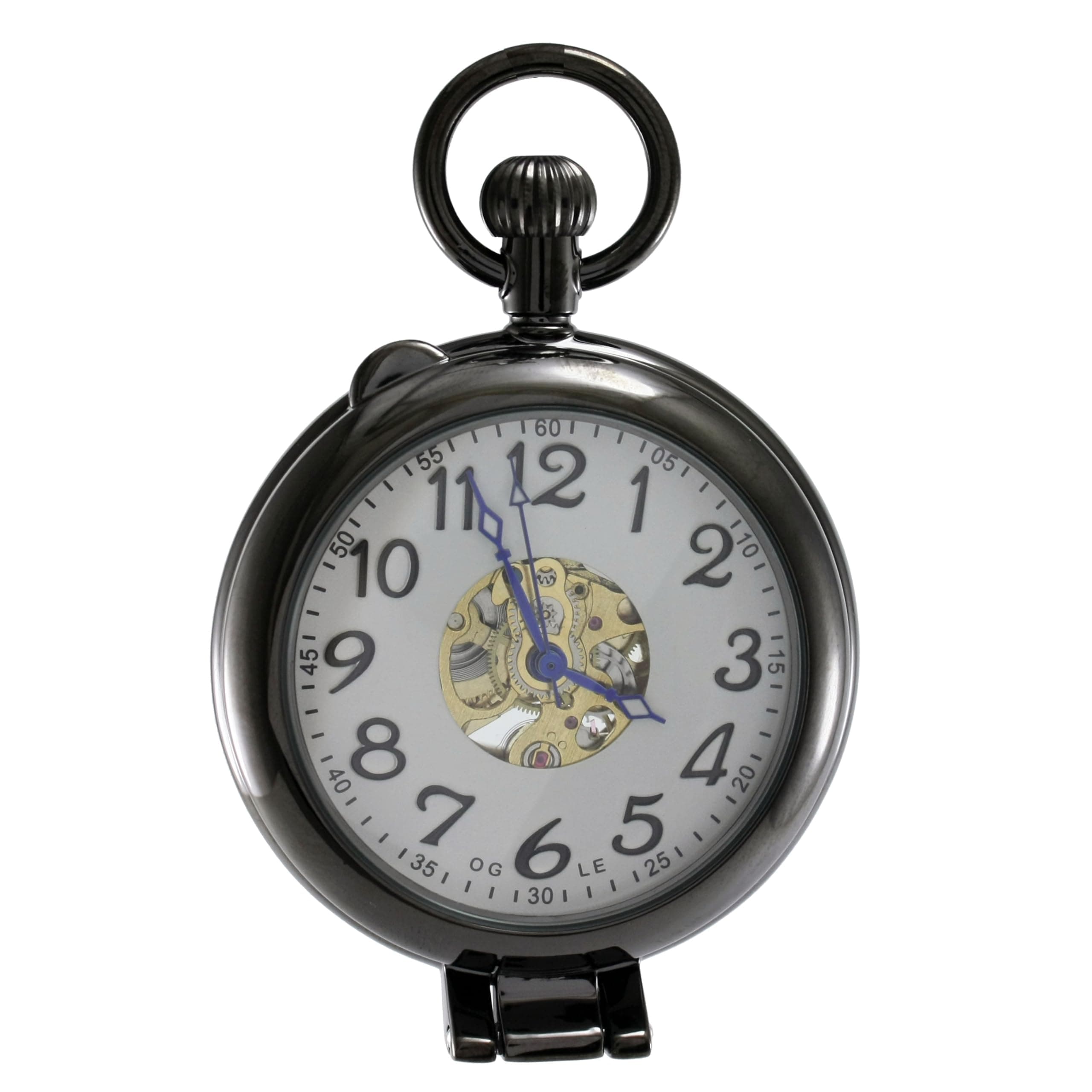 OGLE Waterproof Silver Magnifier Luminous Chain Fob Self Winding Automatic Skeleton Half Hunters Mechanical Pocket Watch