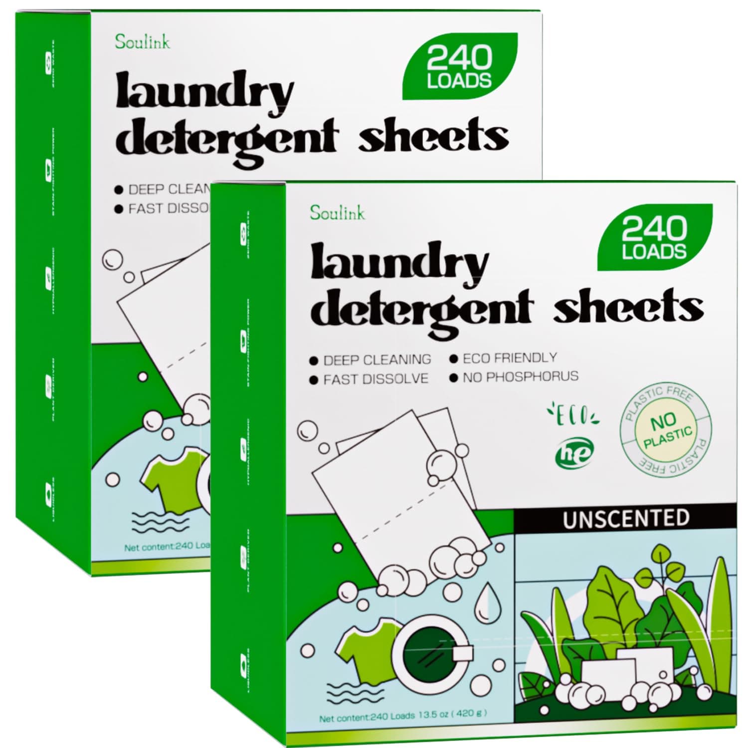 Soulink Laundry Detergent Sheets Unscented 480 Loads (2 pack),Eco Friendly Detergent Sheets for Travel & Home - No Plastic Jug Liquidless Soap Strips, Plant-based, Hypoallergenic.