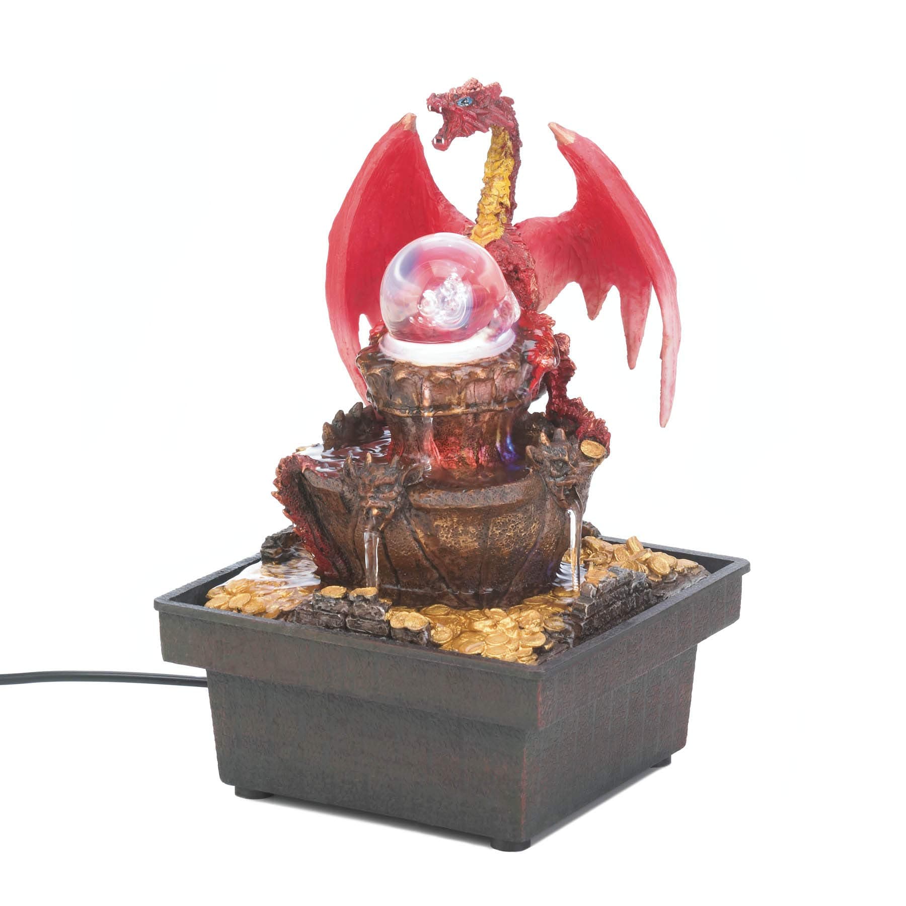 Medieval Red Dragon Tabletop Water Fountain