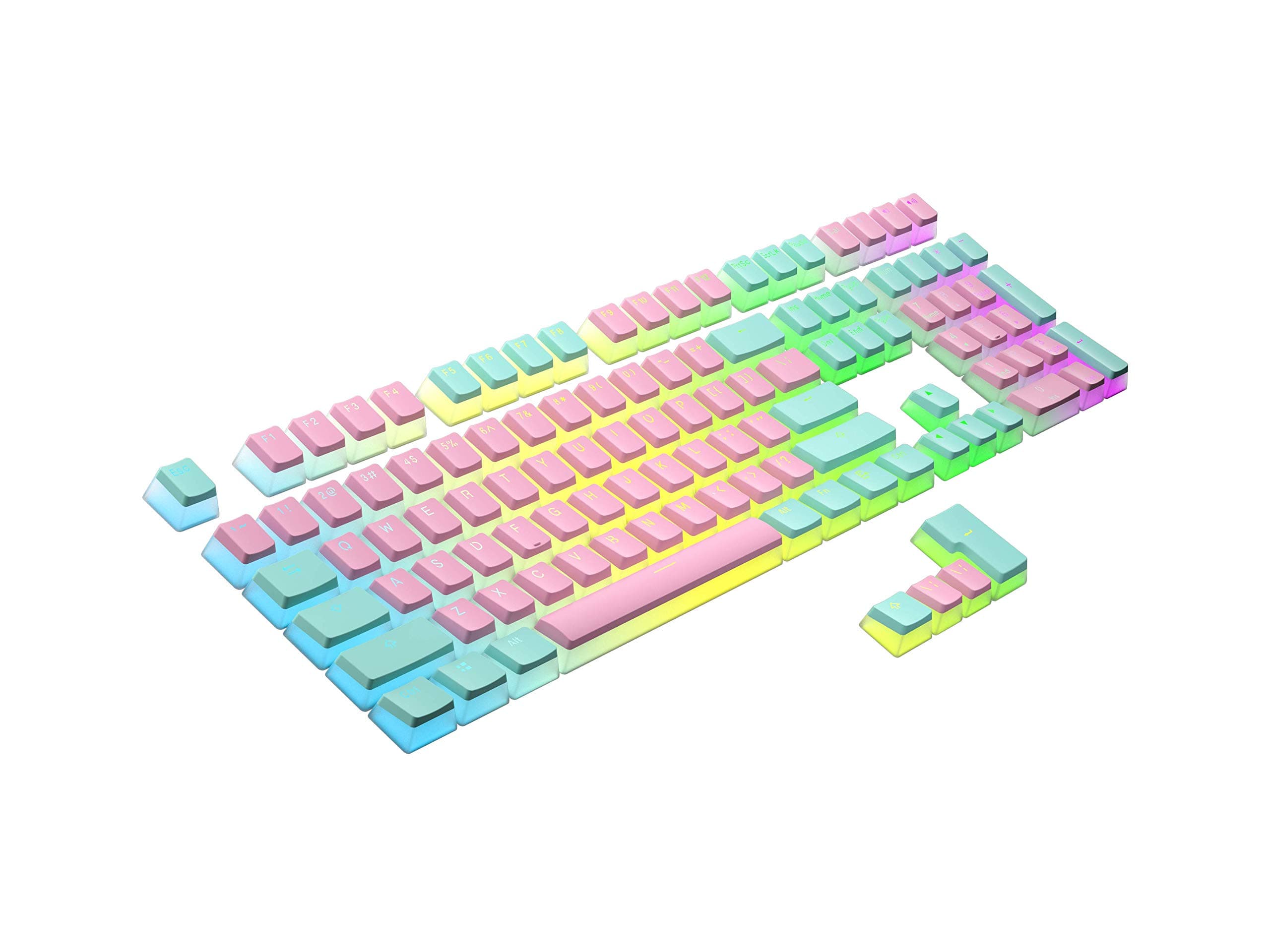 RankedPudding PBT Keycaps | 112 Double Shot Translucent ANSI US & ISO Layout | OEM Profile for RGB Mechanical Gaming Keyboard (Miami Vice)