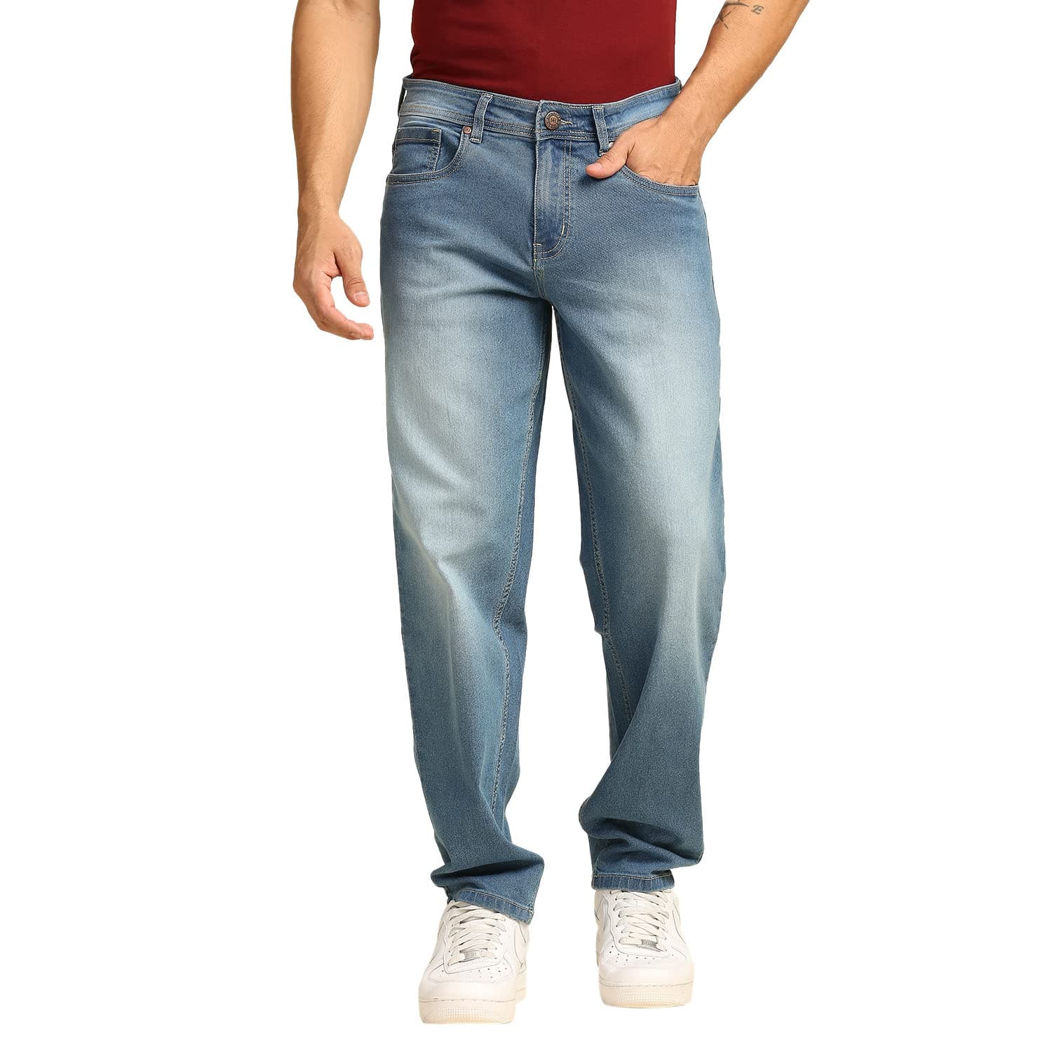 HIGH STARMen's Regular Fit Mid Rise Jeans