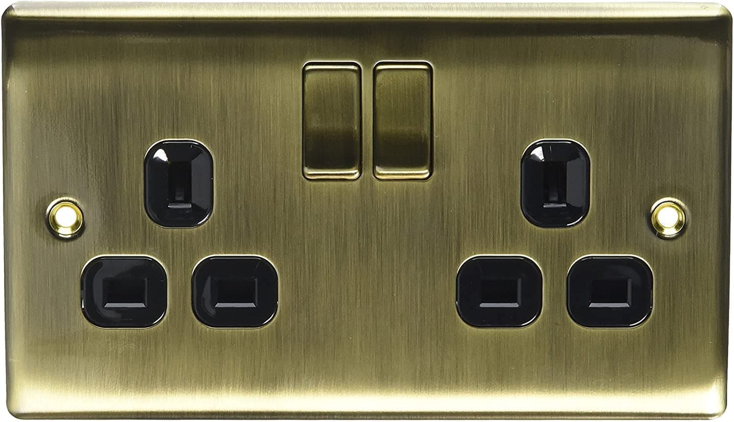 BG Electrical nab22b Metal Antique Brass Double Plug Socket Switch - Antique Brass Black - 5 Pack