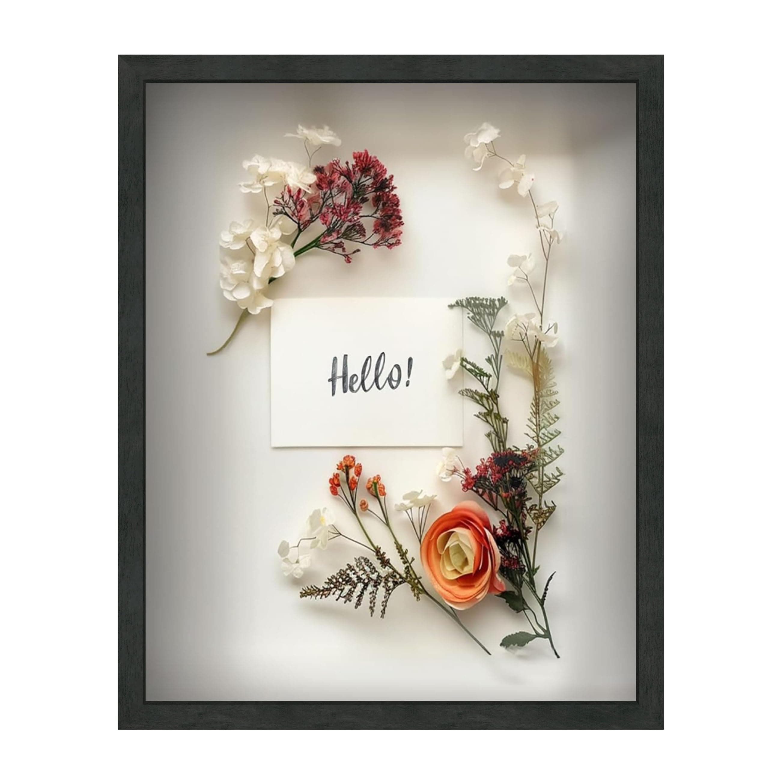 FrameWorks 16" x 20" Black Driftwood Wooden Shadow Box Frame – Soft Felt Back, Tempered Glass, and Included Elegant White Ball Push Pins