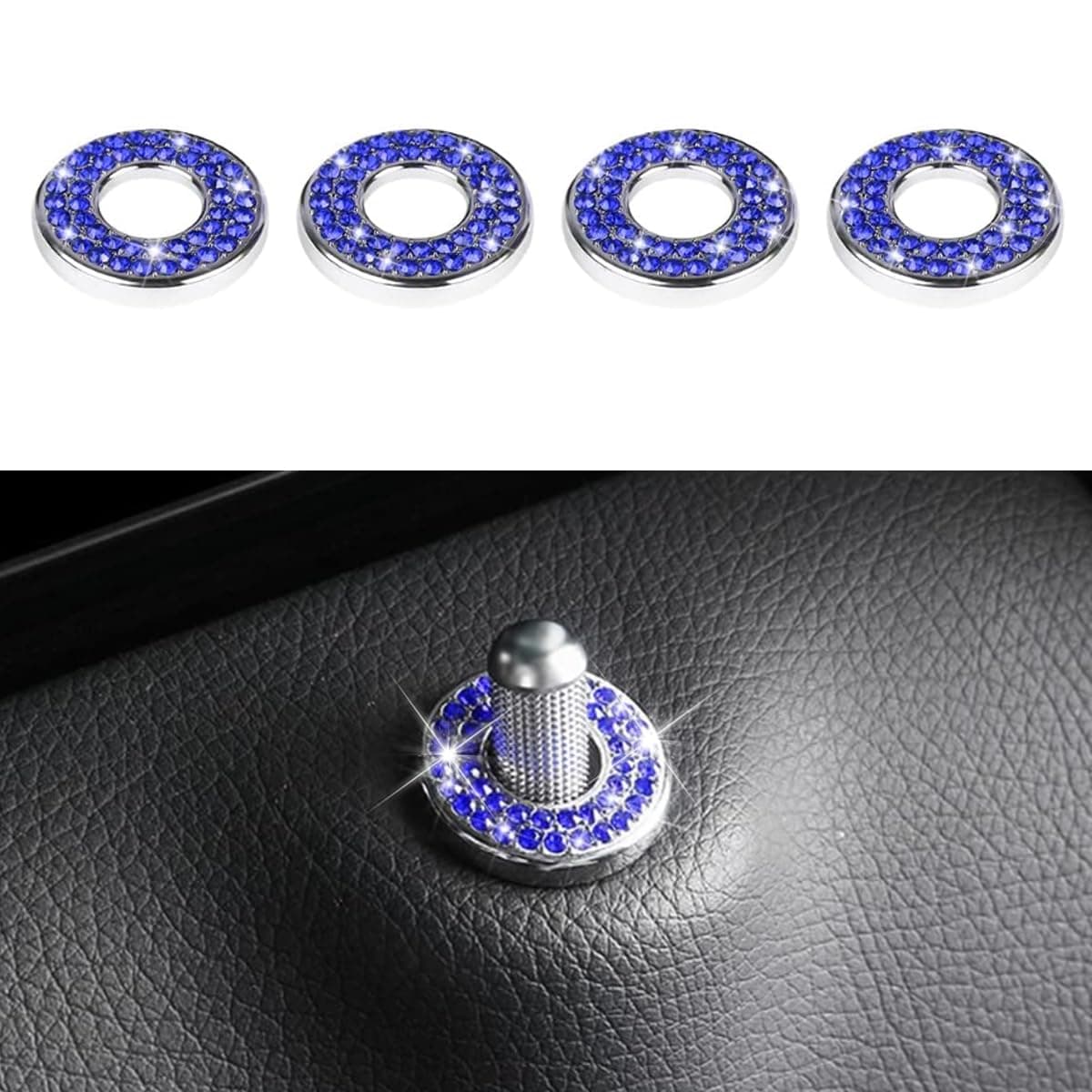 4Pack Bling Car Inner Door Lock Pull Stickers, Rhinestones Bling Car Pull Rod Bolt Decoration Covers Interior Car Accessories, for Mercedes-Benz A/B/C/E Class GLC GLA GLK GLA (Blue)