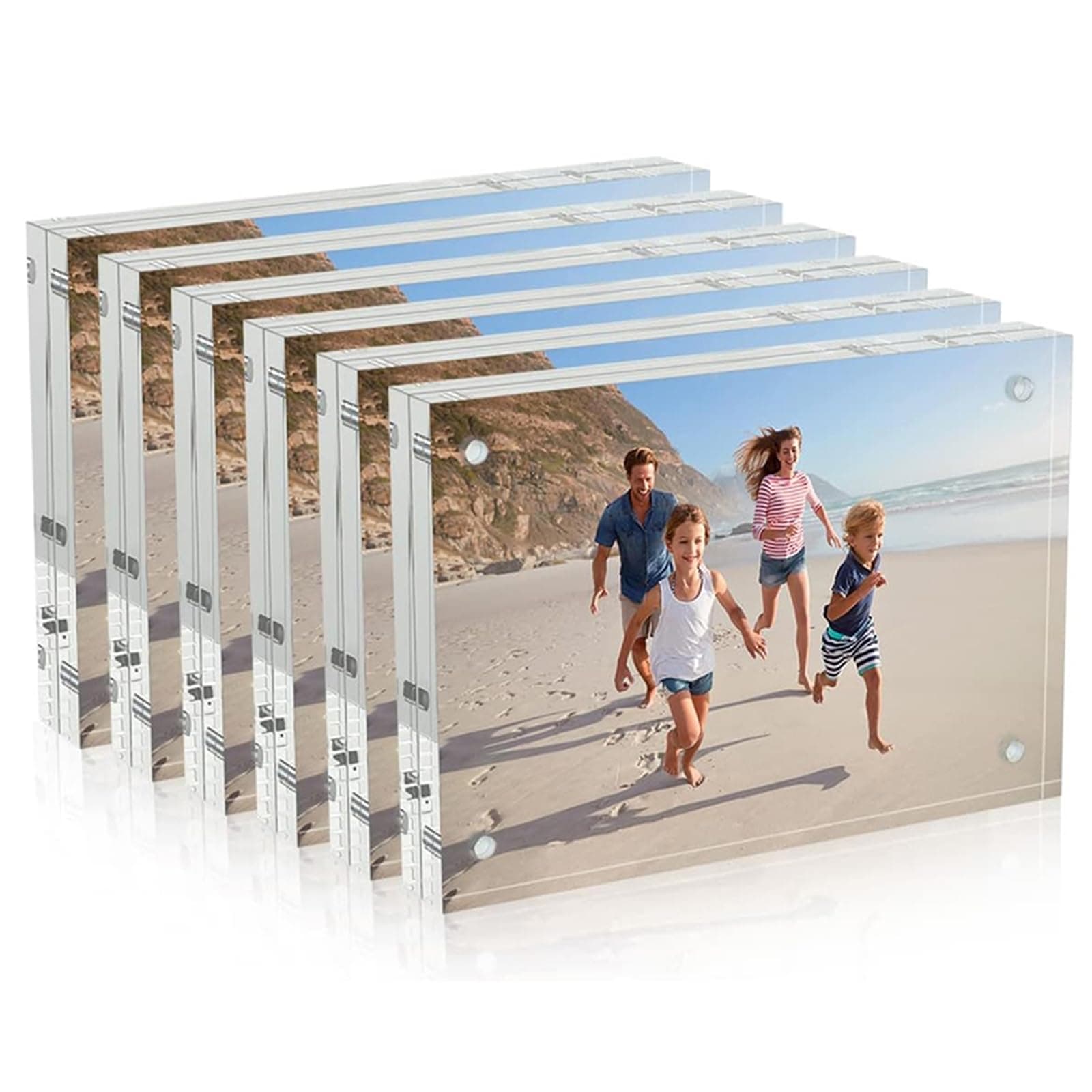 AITEE 4x6 Acrylic Picture Frames 6 Pack, 20% Thicker Block, Clear Picture Frames Freestanding Double Sided Magnetic Acrylic Lucite Frameless Transparent Square Frame Gift for Desktop Display