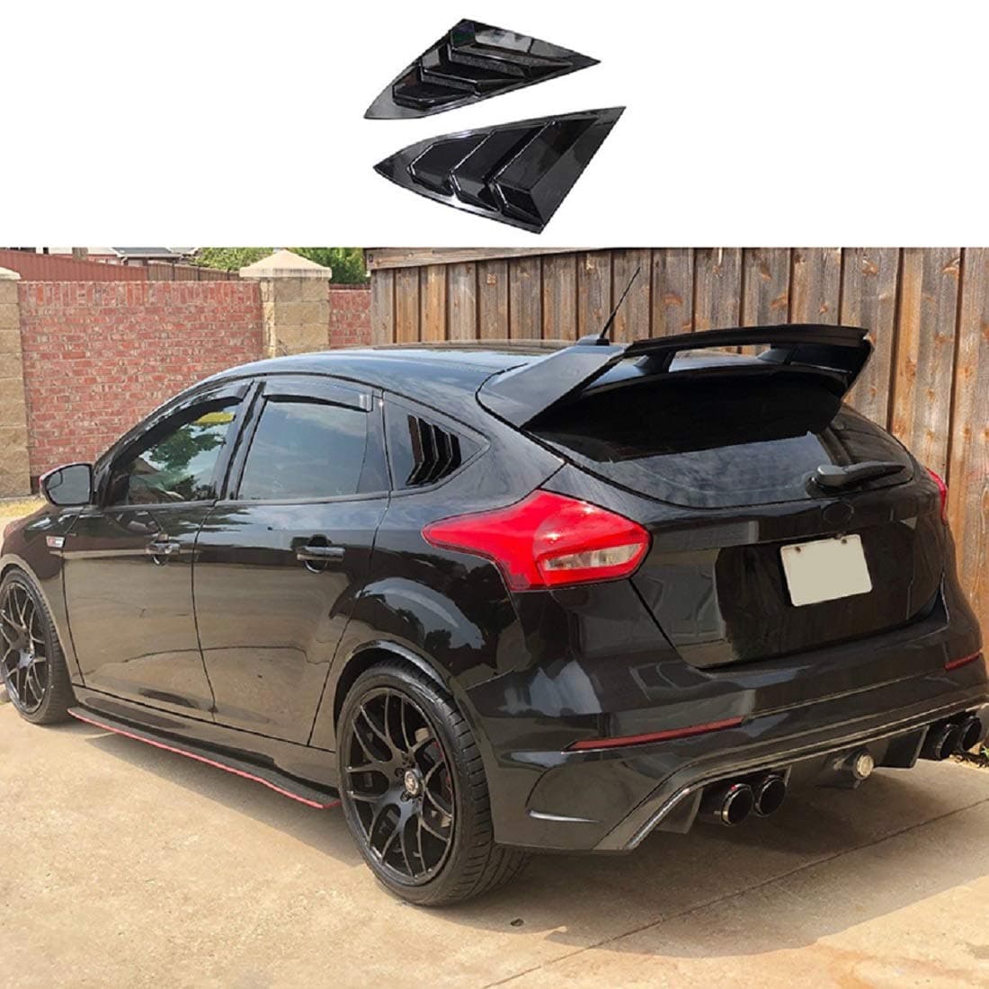 ruihe fit for Ford Focus ST RS MK3 Hatchback 2PC 2012 2013 2014 2015 2016 2017 2018 Shiny Black Window Side Louvers Vent