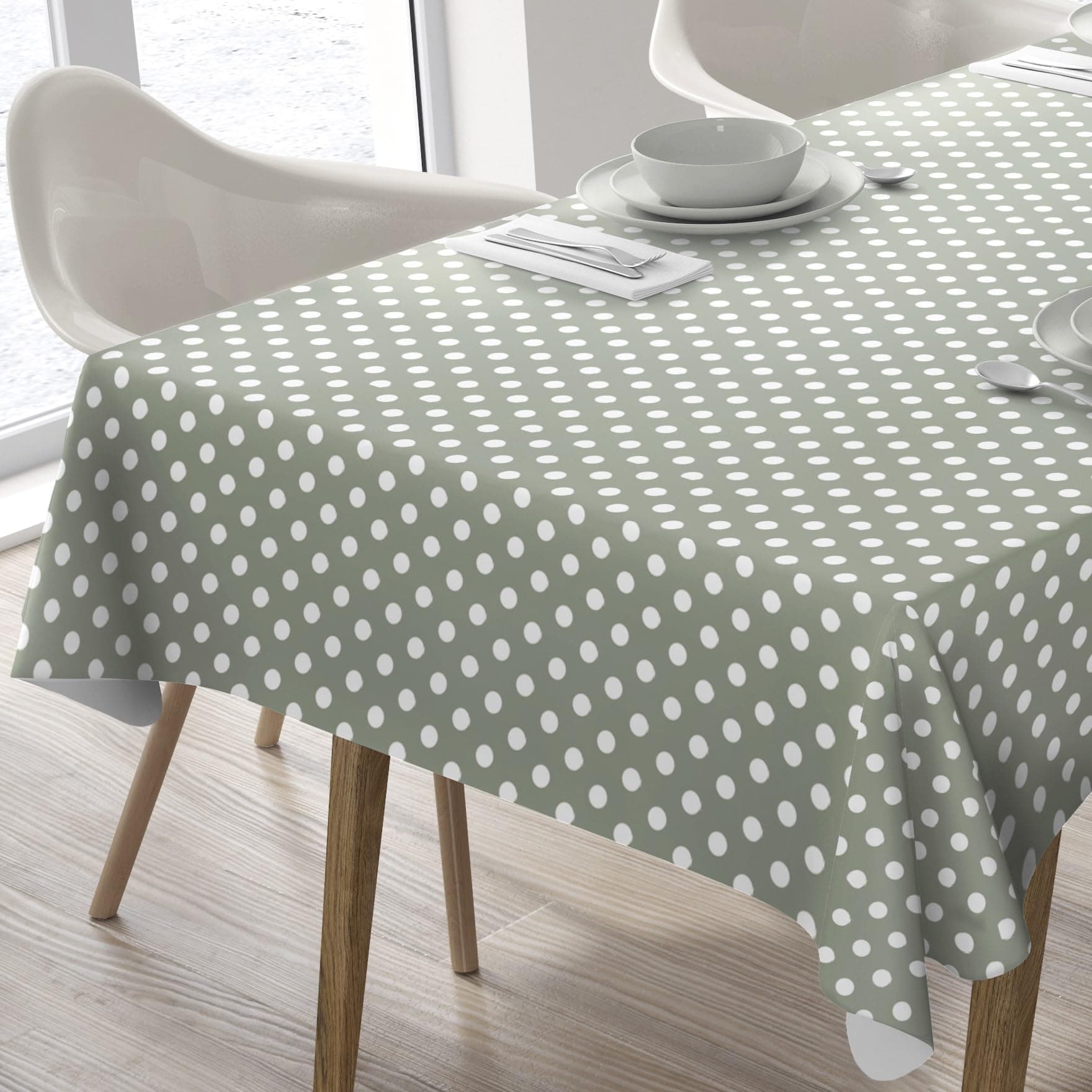 Home Direct Large Rectangular Oilcloth PVC Wipe Clean Tablecloth Table Cover 140cm x 240cm 55x94 Polka Dot (Sage Green)