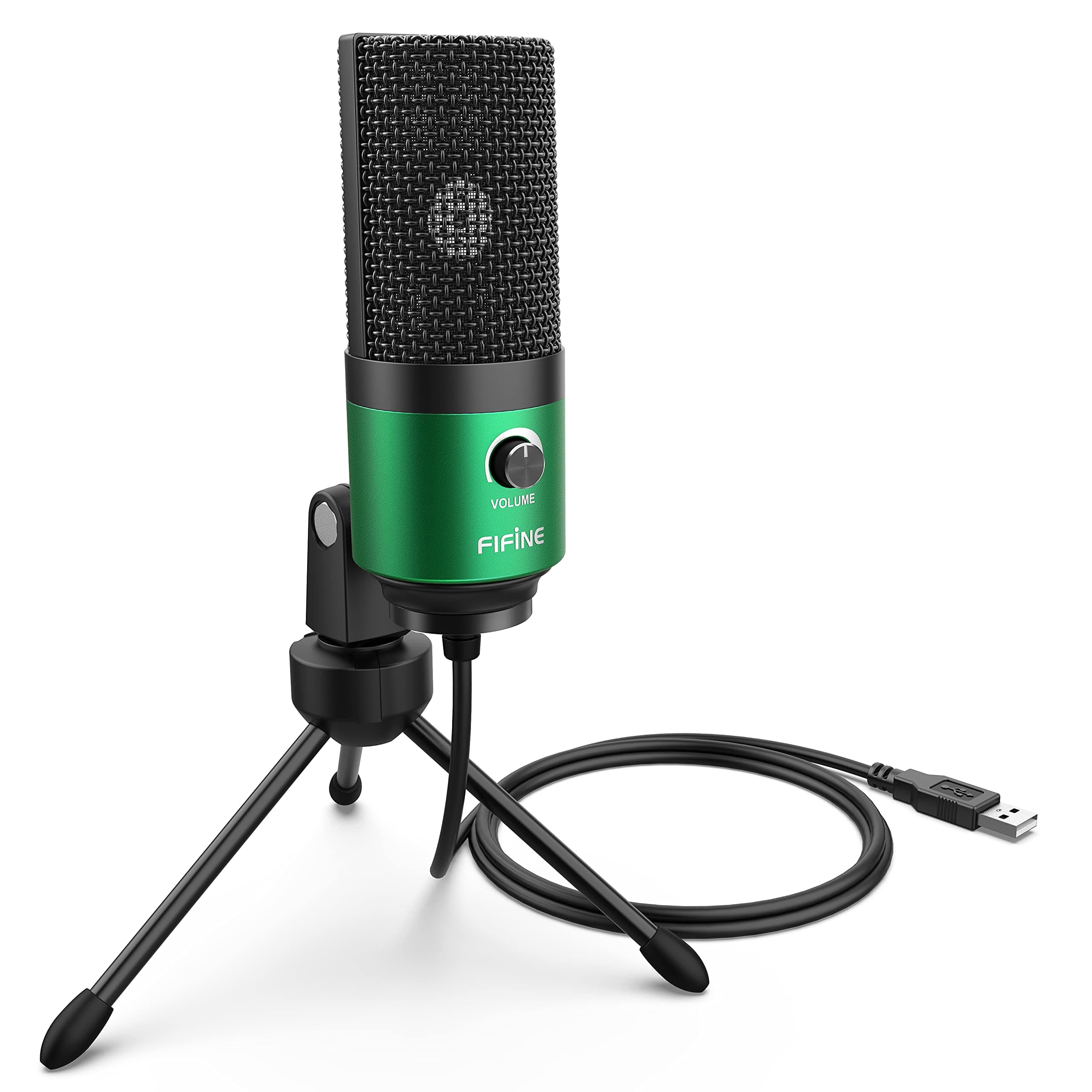 FIFINE USB Gaming Microphone for PC Desktop, PS4 and Mac, Gain Control, External Condenser Computer Mic for Streaming, Podcasting, Twitch, Discord, Green - K669G
