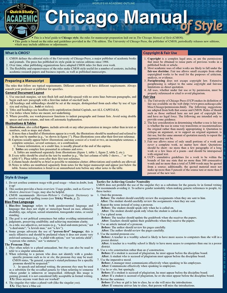 Chicago Manual Of Style Guidelines: Quickstudy Laminated Guide