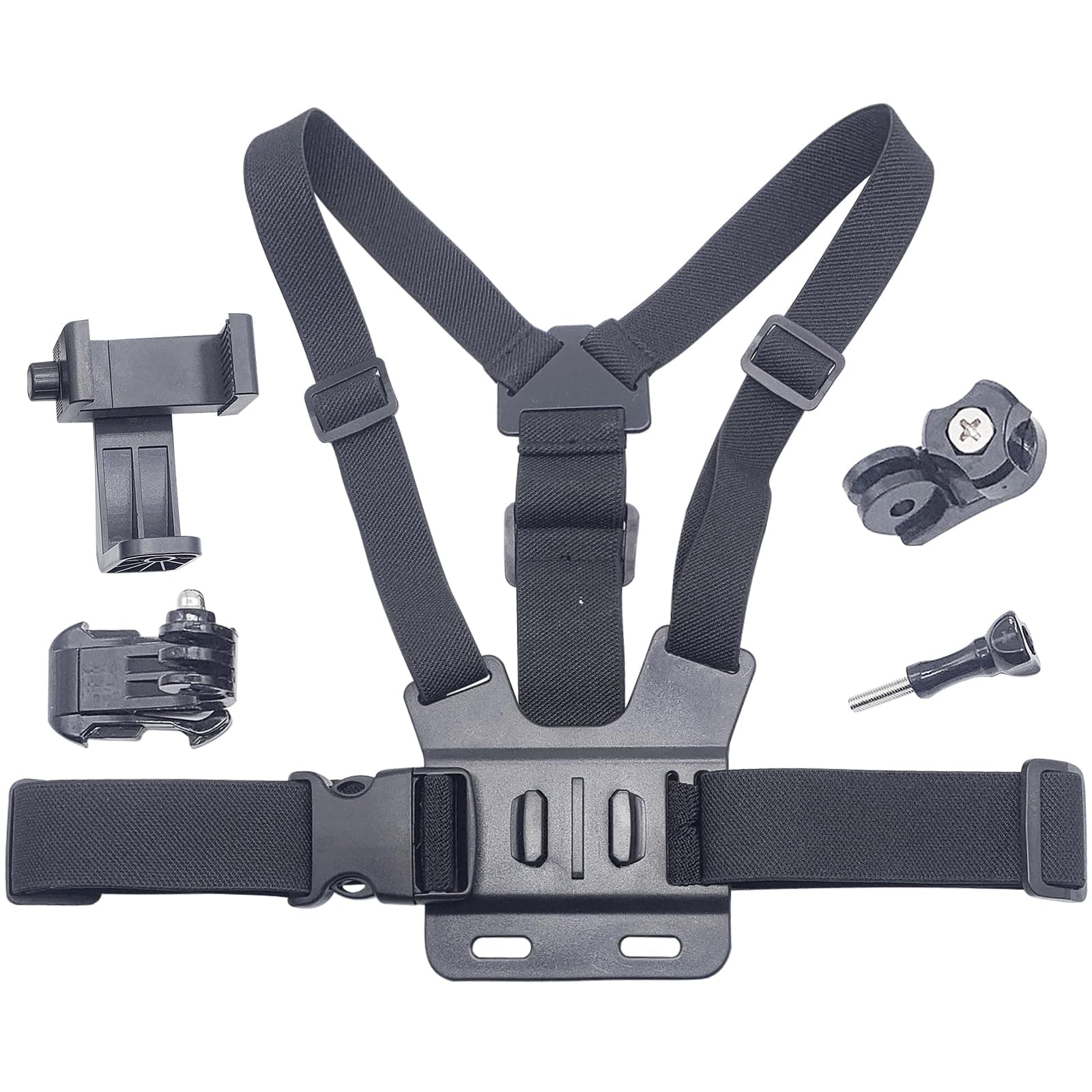 Adjustable Mobile Phone Chest Strap Harness Mount, Cell Phone Chest Strap Clip Holder Compatible with iPhone, GoPro Hero, AKASO, DJI Osmo Action Cameras for Video Recording Bike, Fishing, Black