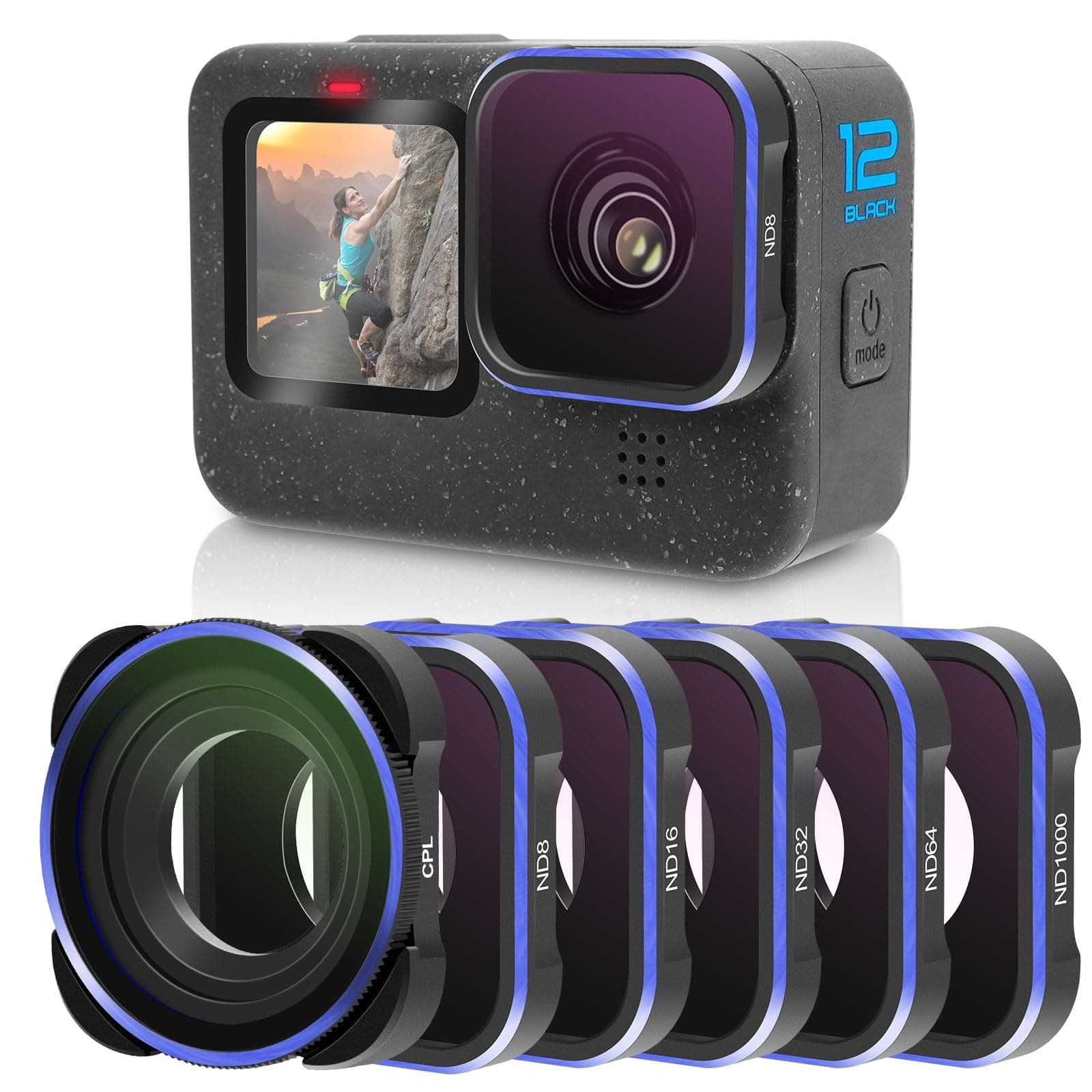 FPVERA ND Filter Set for GoPro Hero 12 11 10 9 Black, 6-Pack CPL ND8, ND16, ND32, ND64, ND1000 Polarized Action Camera Lens Filter kit with Aluminum Alloy Frame & 18-Layer Coating HD AGC Optical Glass