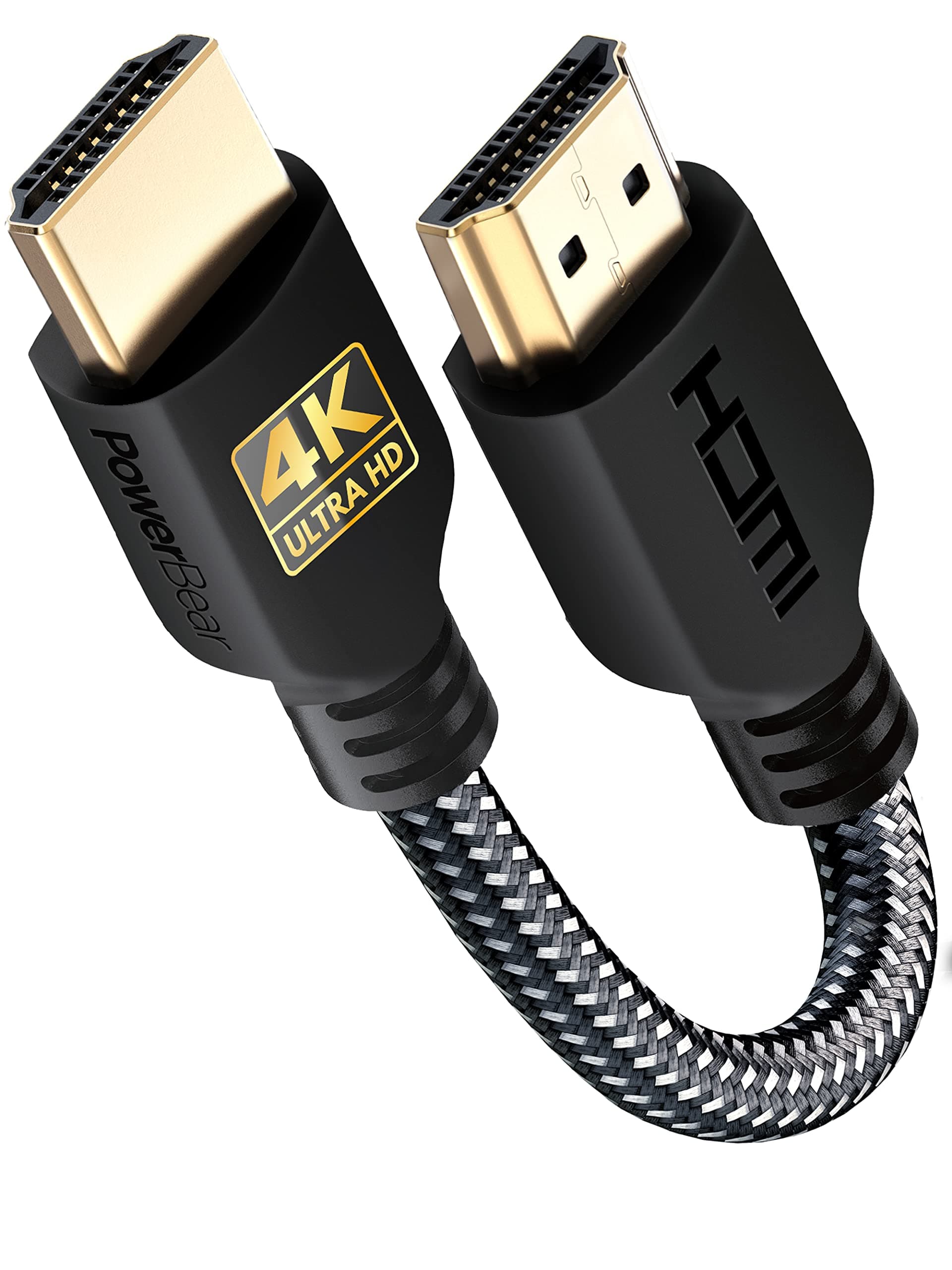 PowerBear 4K HDMI Cable 0.5 ft | Short Hdmi Cable, Braided Nylon & Gold Connectors, 4K @ 60Hz, Ultra HD, 2K, 1080P, ARC & CL3 Rated | for Laptop, Monitor, PS5, PS4, Xbox One, Fire TV, Apple TV & More