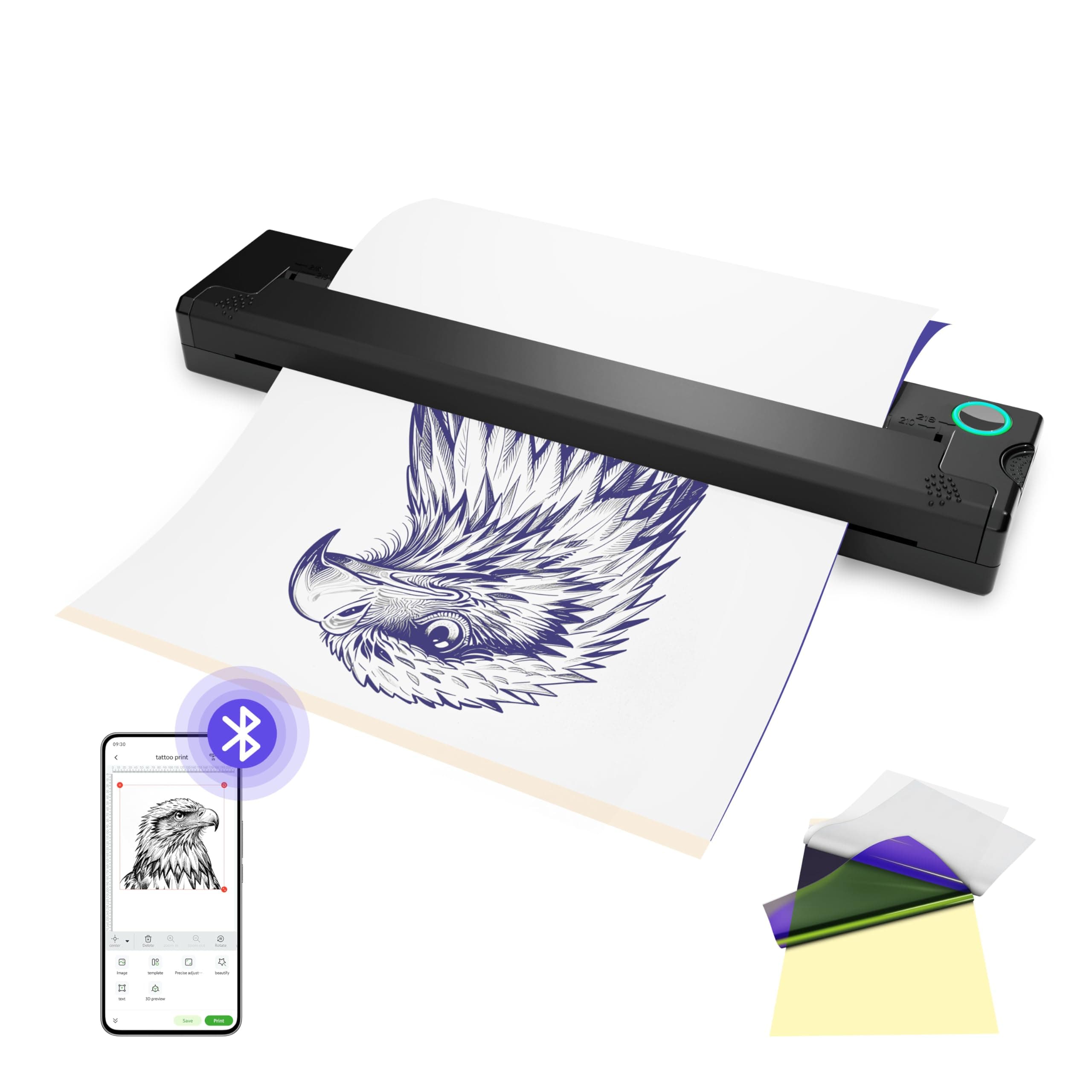 P90 Tattoo Stencil Printer, Wireless Thermal Tattoo Printers with Stencil Paper,Portable Tattoos Printer Compatible with Phone Pad and PC