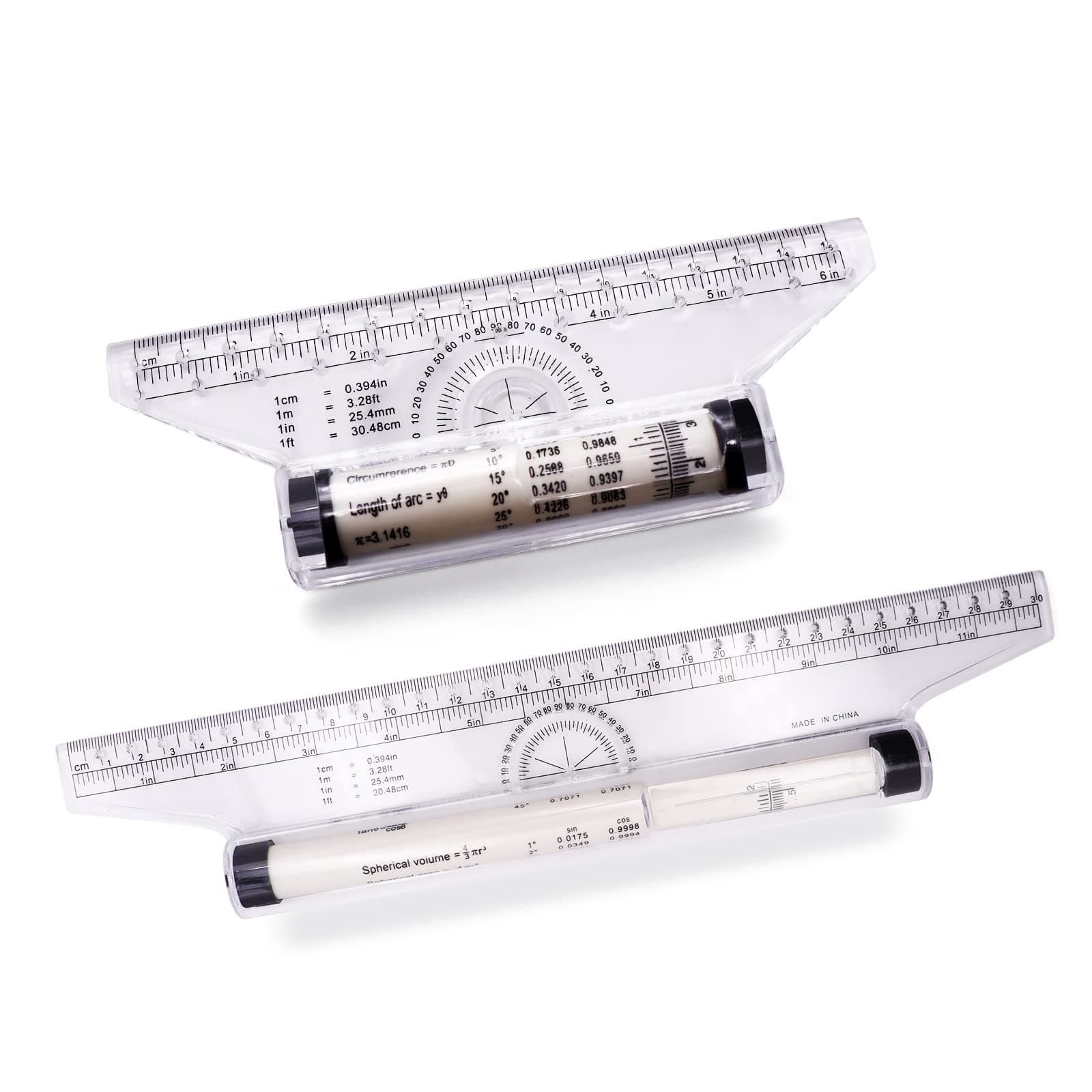 2 Pcs Plastic Measuring Rolling Ruler, Drawing Design Ruler for Measuring, Drafting Student, School and Office (6 Inch, 12 Inch)
