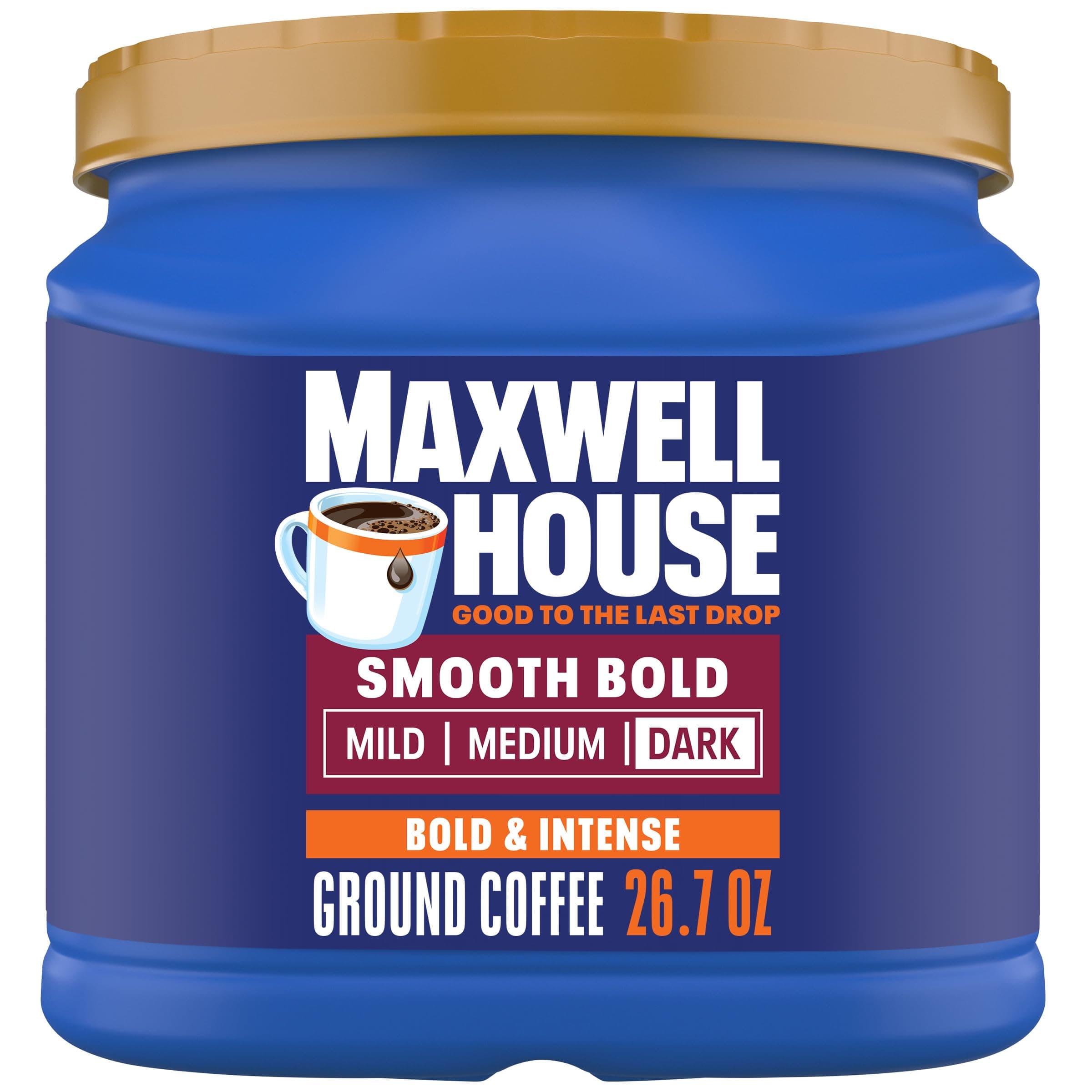 Maxwell House Smooth Bold Dark Roast Ground Coffee, 26.7 oz Canister