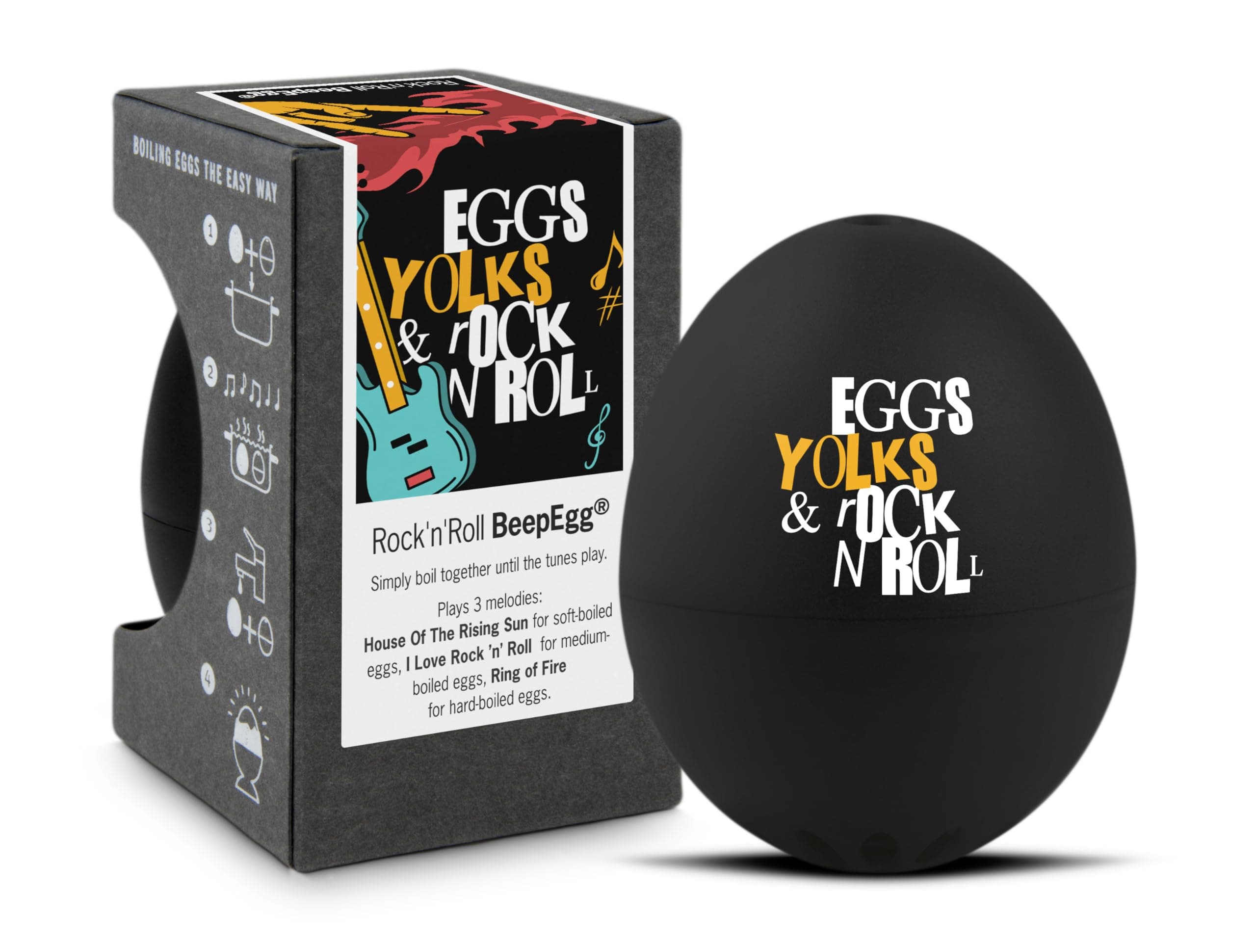 Rock 'n' Roll BeepEgg – Egg Timer for Boiling Eggs – Musical Egg Cooker for Soft, Medium, Hard Boiled Eggs – Food Safe – Singing Floating Egg Timer – Egg Cooker for 3 Levels of Doneness - Brainstream