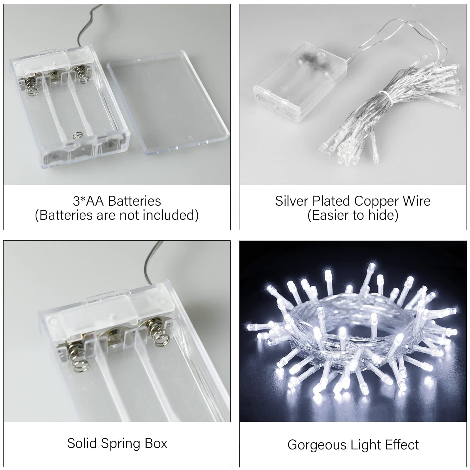 White Battery Lights, 3M 30 LED Cool White Battery Powered Fairy Lights with Timer for Indoor & Outdoor Christmas Decorations