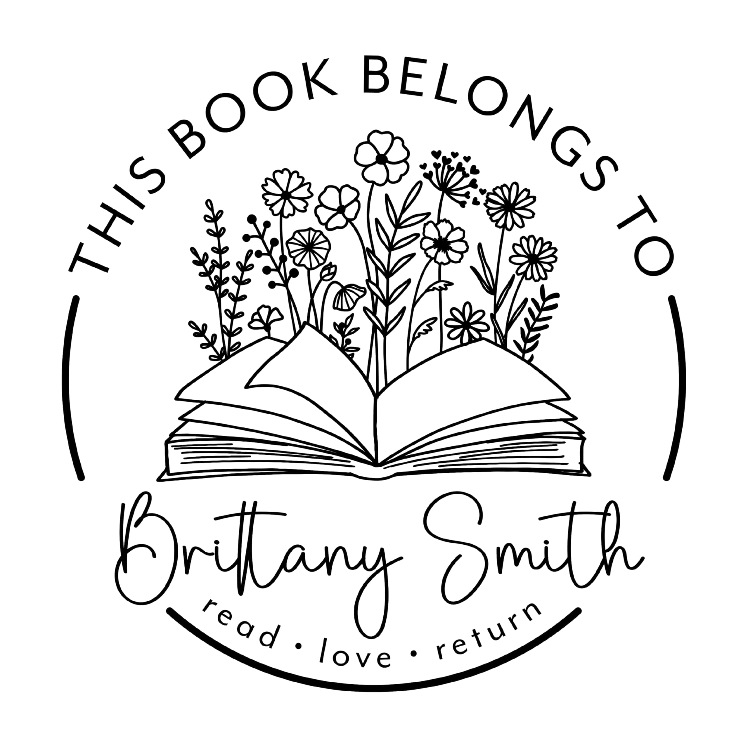 ExcelMark Personalized Book Embossers & Stamps - Personalize a Book Embosser, Wood Stamp, or Self-Inking Mount (Wildflower, Round)