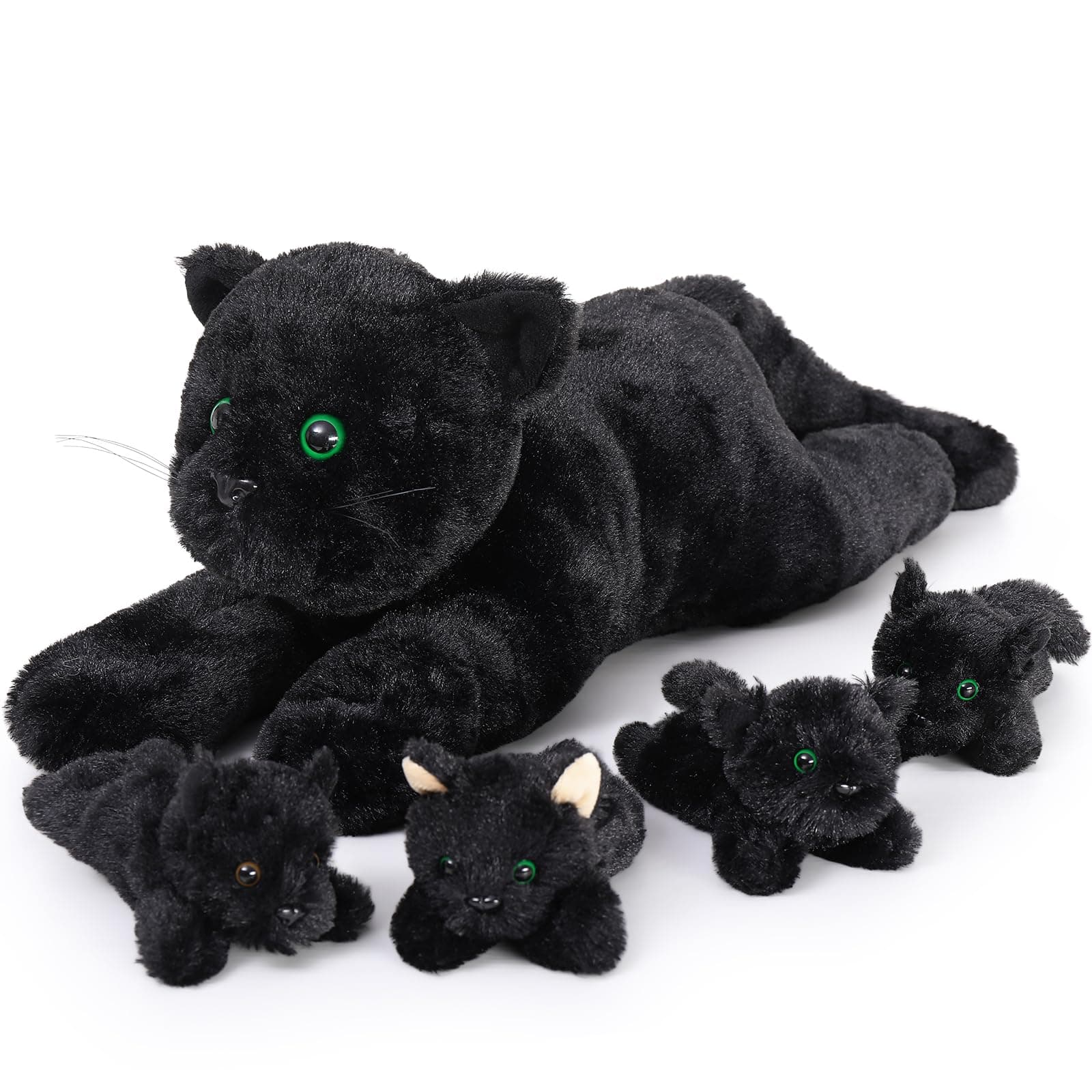 5Pcs Black Cat Plush with 4 Babies Inside - 20" Big Black Cat Stuffed Animals - Realistic and Soft Halloween Plushies Gift for Cat Lover,Women,Girls,Kids