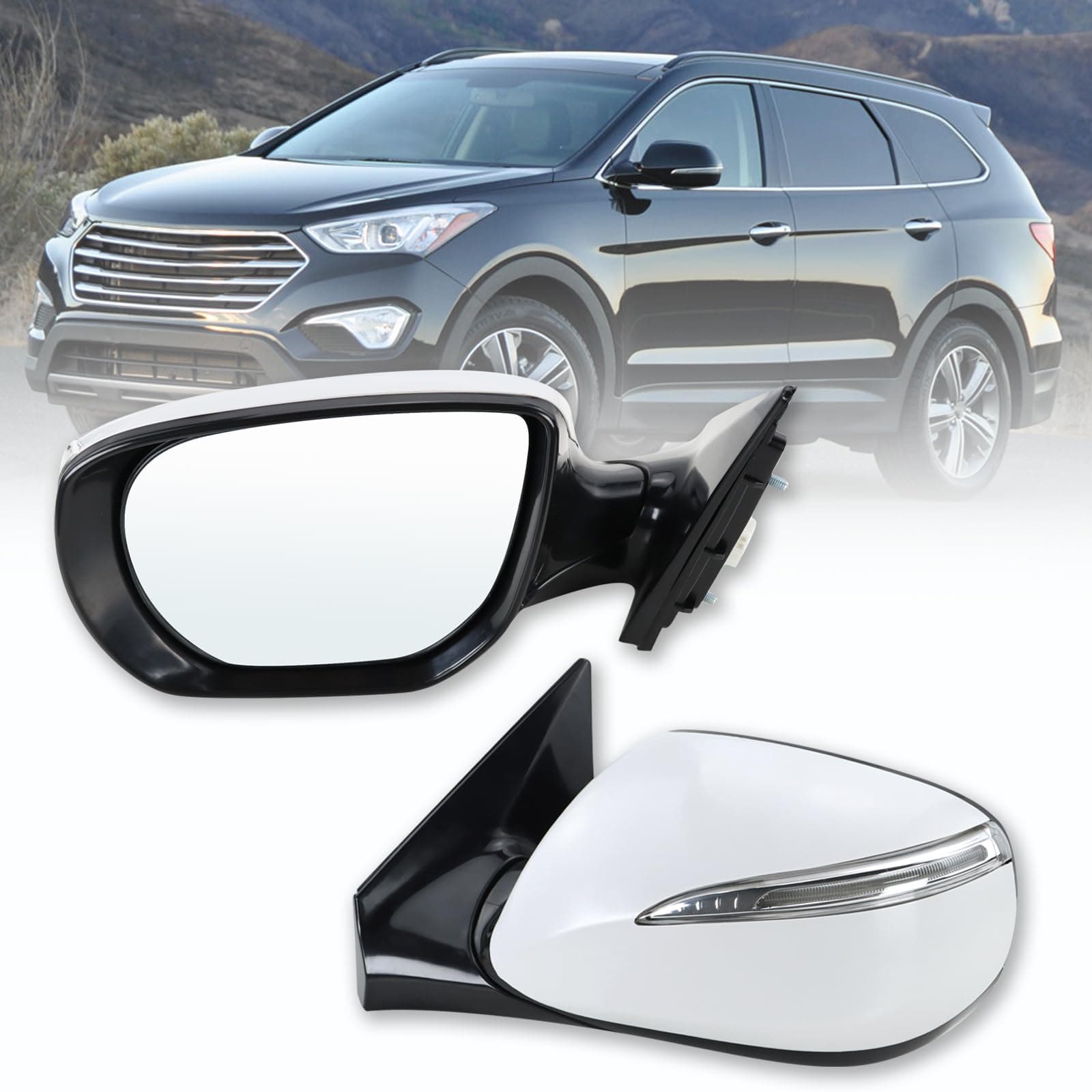 Left Driver side Mirror Compatible with 2013-2018 Hyundai santa Fe Sport with Manual folding Power glass Heated with turn signals Can be DIY Paintable Replace# HY1320201(6 Pins)