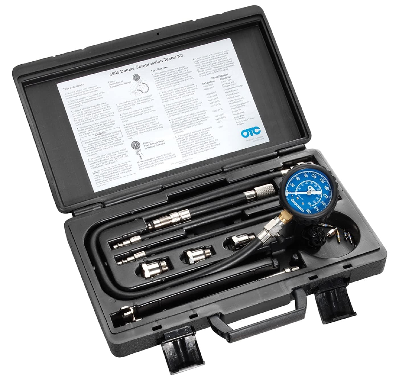 Otc 5605 Deluxe Compression Tester Kit With Carrying Case For Gasoline Engines