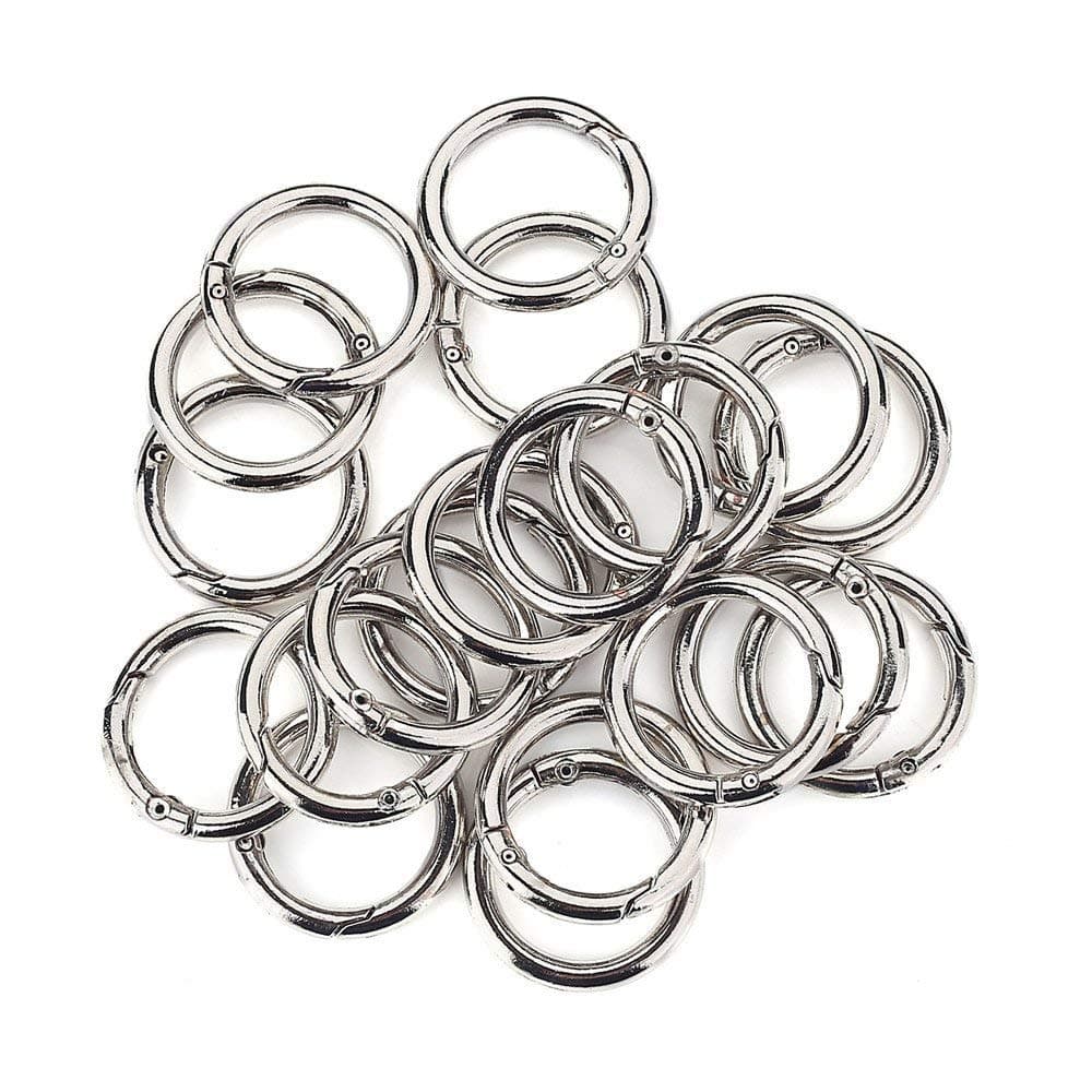 20 Pcs Round Carabiner Gate O Spring Loaded Gate Clips Hook Key Ring Buckle (Silver)