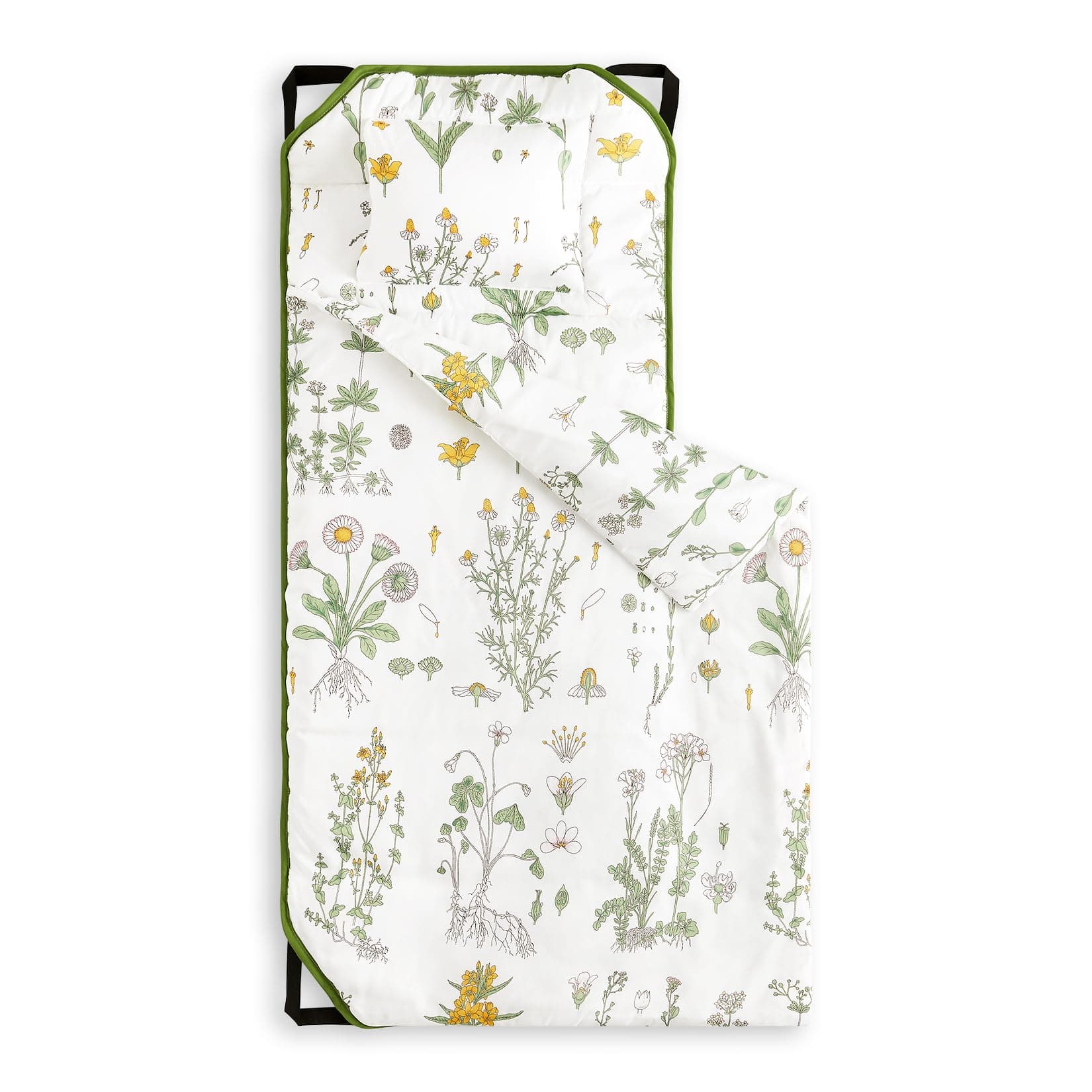 Wake In Cloud - Cot Nap Mat with Pillow and Blanket, for Toddler Kids Boys Girls in Daycare Kindergarten Preschool Pre K with Elastic Corner Straps, Floral Botanical Flowers, White Green