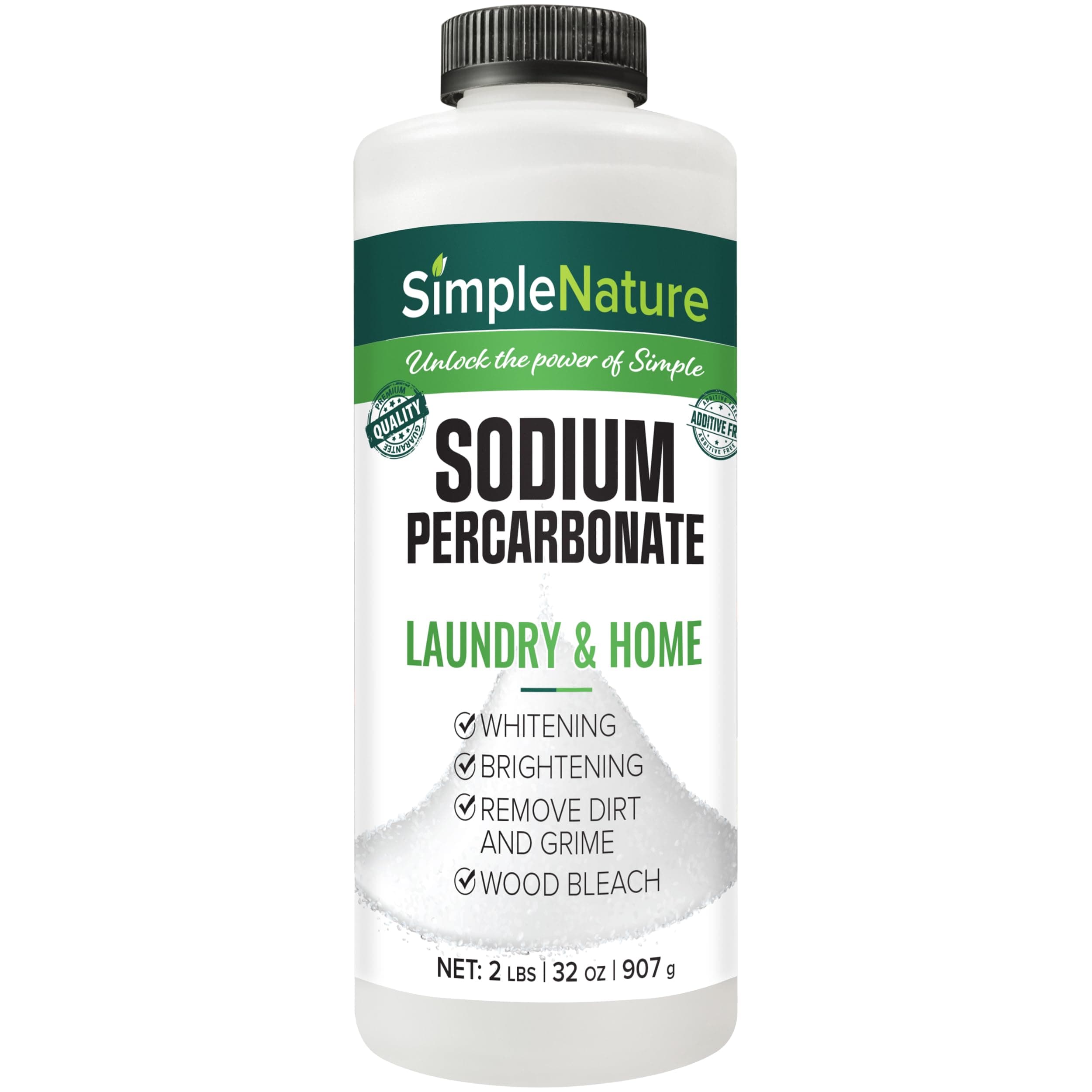 SimpleNature Sodium Percarbonate (2 lbs) - Versatile Non-toxic Biodegradable Scent-Free Cleaner for Home, Laundry, and Decking - Pure Oxygen Bleach - Convenient Container with Scoop