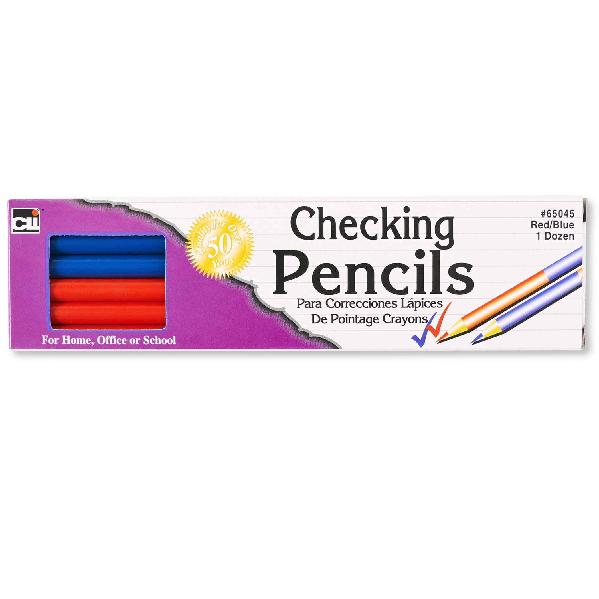 Charles Leonard Checking Pencil, Combination Red/Blue Leads, 12/Box (65045)