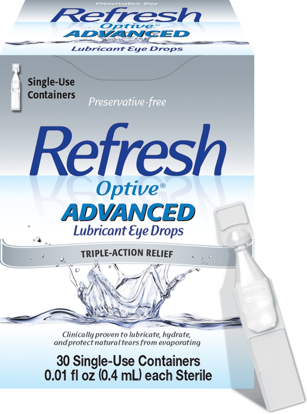 Refresh Optive Advanced Lubricant Eye Drops For Dry Eyes, Preservative-Free, 0.01 Fl Oz Single-Use Containers, 30 Count