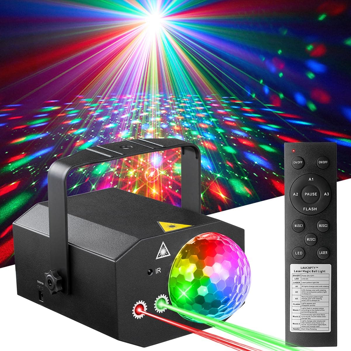 Dj Party Disco Ball Lights with Pattern and Sound Activated,10 ft USB Cable, LED Stage Strobe Light that Sync with Music, Christmas Rave/Home Karaoke/Dance/Club Bar Lights for Parties (Black)