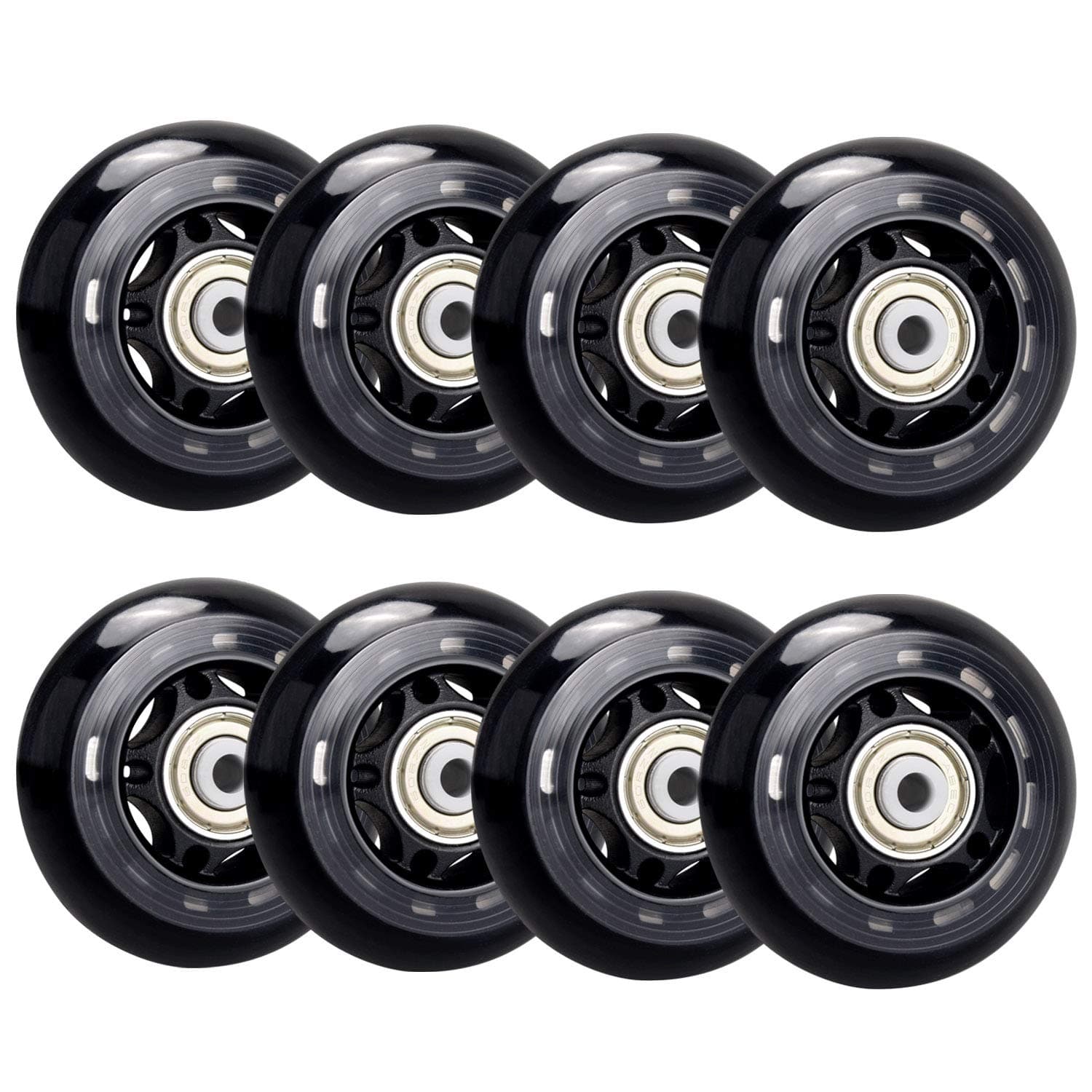 TOBWOLF 8 Pack 64mm 82A Indoor Inline Skate Replacement Wheels, Indoor Skating Wheels with ABEC-7 Bearings, Luggage Wheels, Training Wheels for Scooter - Black