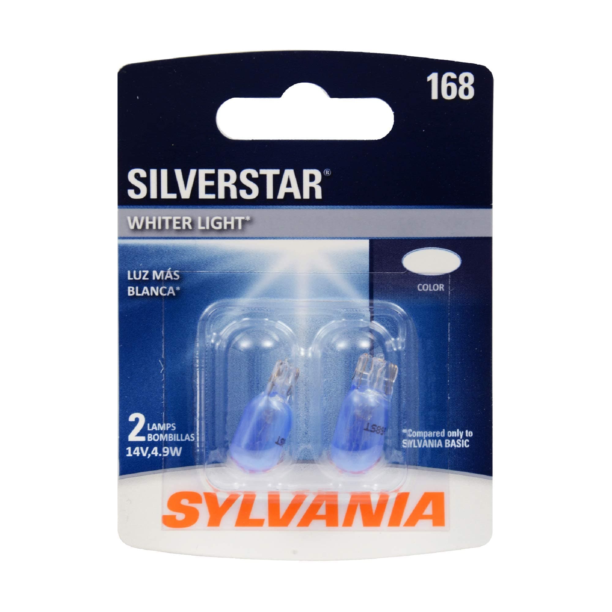 SYLVANIA - 168 SilverStar Mini Bulb - Brighter and Whiter Light, Ideal for Interior Lighting, Center High Mount Stop Light (CHMSL), and more (Contains 2 Bulbs)