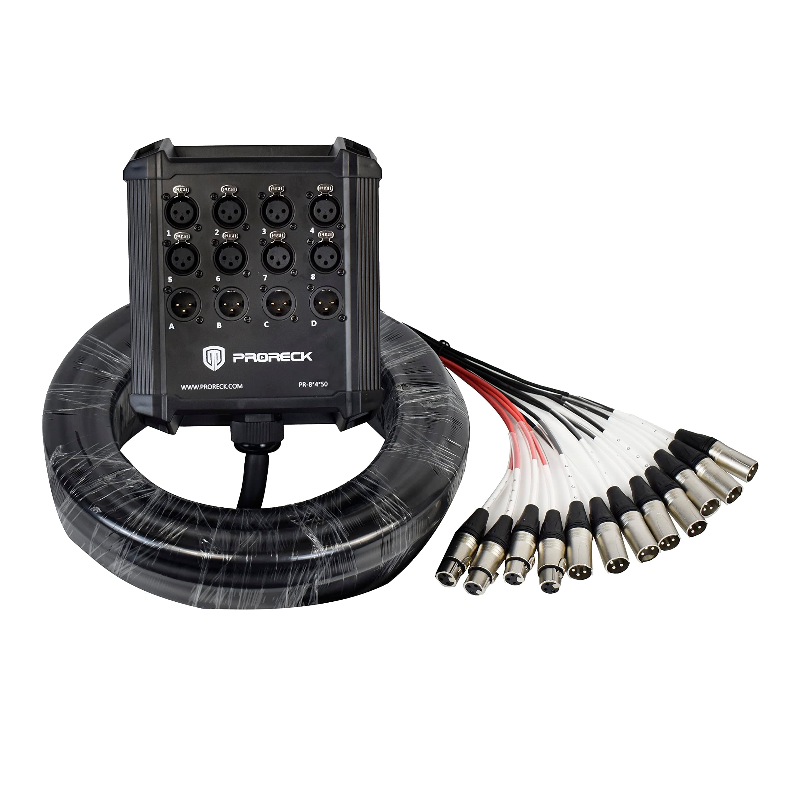 PRORECK 8-Channel Low Profile XLR Send Circuit Board Snake Cables, XLR Splitter Cable for Live, Recording, Stage, Studio, 50 Feet Long