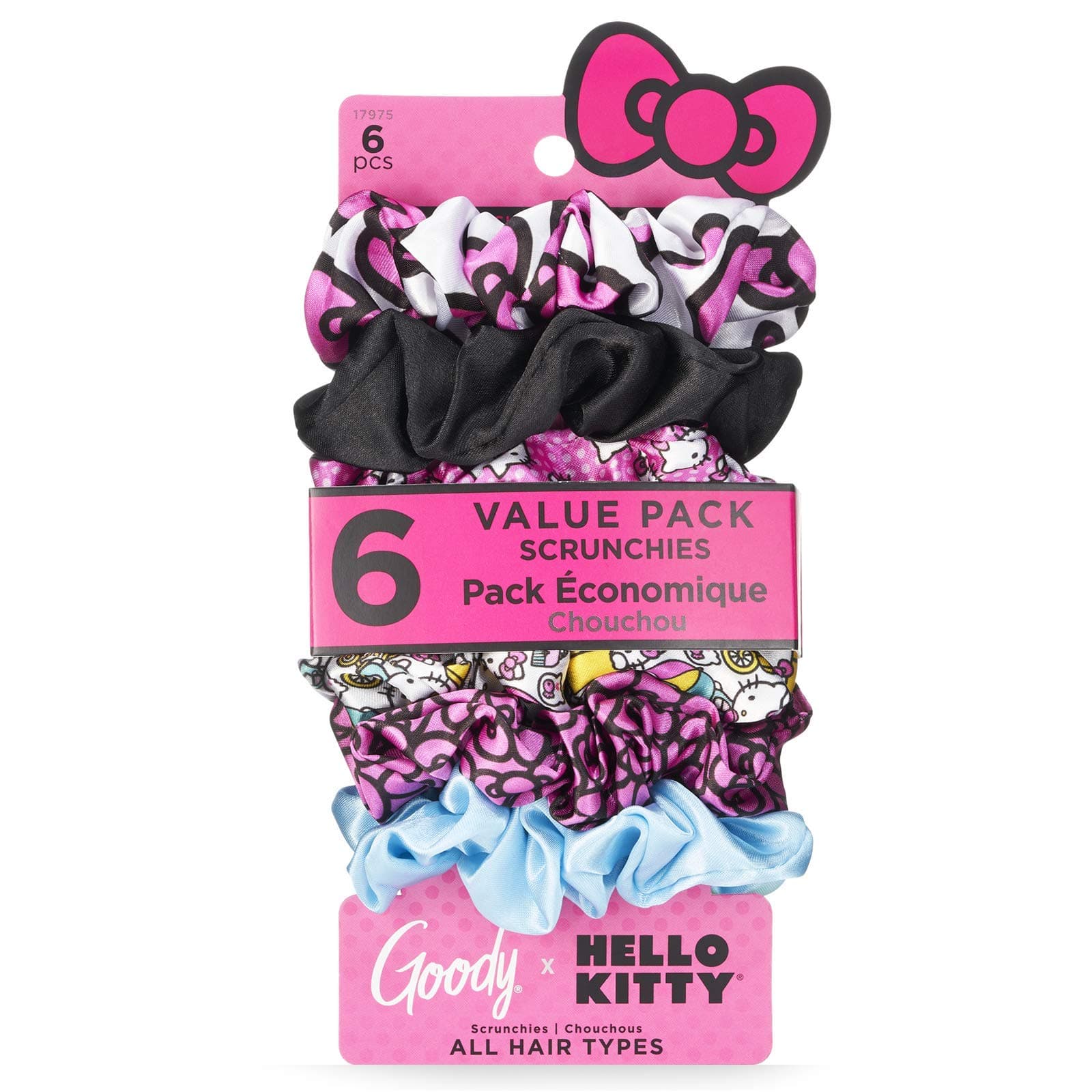 x Hello Kitty Ouchless Scrunchie - 6 Count, Assorted - Accessories to Style With Ease and Keep Your Hair Secured - For All Hair Types - Pain Free