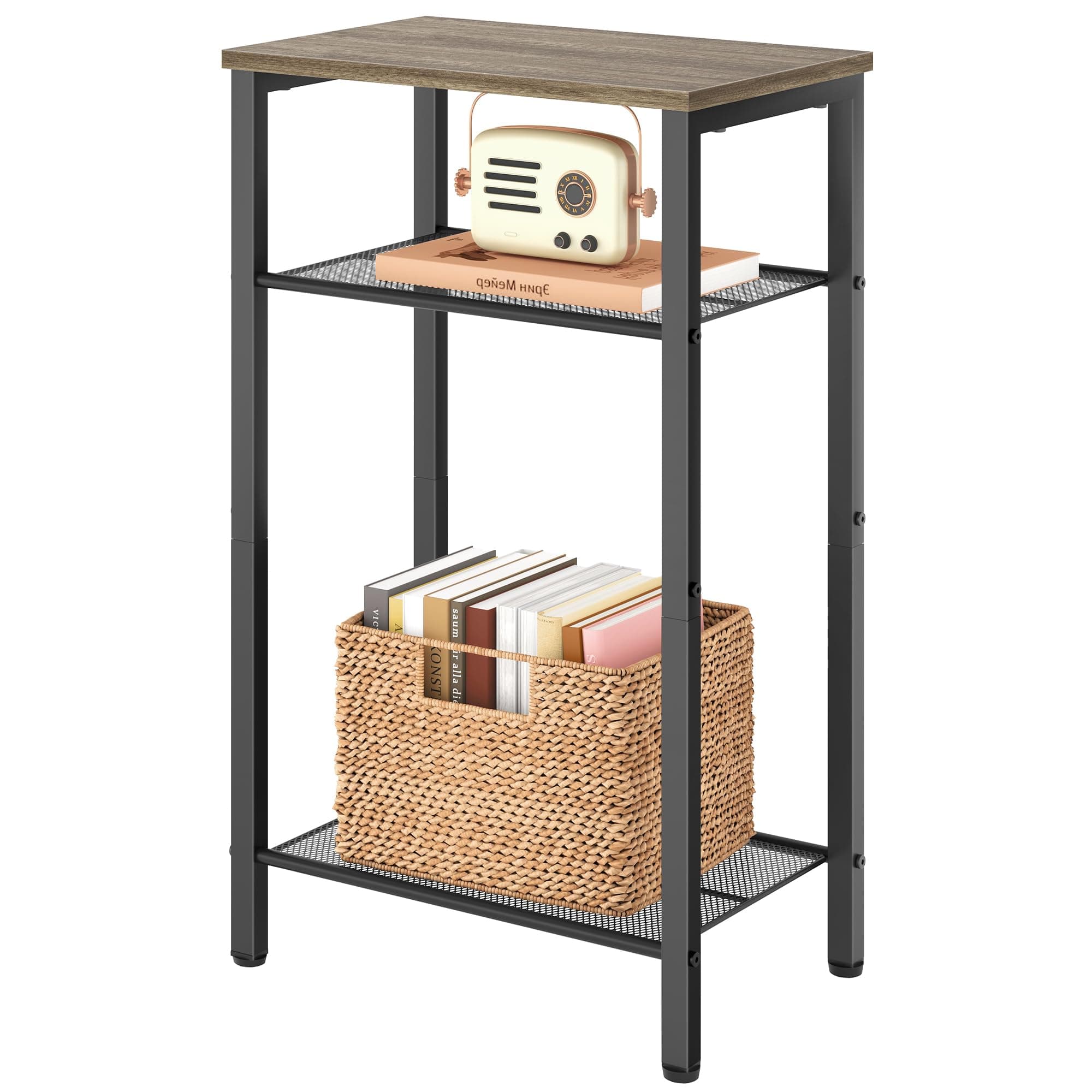 Hoctieon 3 Tier End Table, Telephone Table, Tall Side Table with Storage, Small Nightstand for Small Spaces, Metal Frame, For Living Room, Bedroom, Sofa Couch, Hall, Easy Assembly, Greige