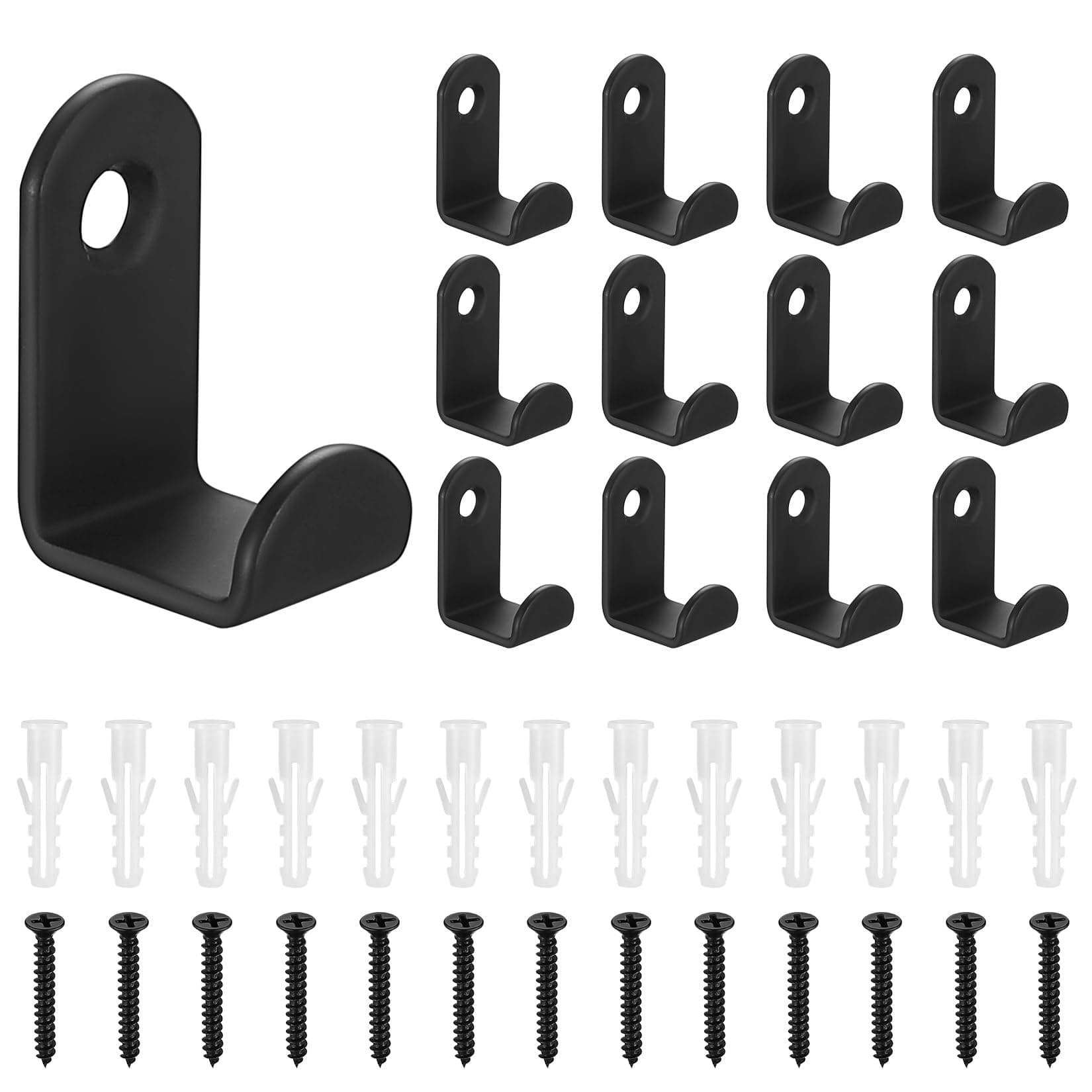 13 Pcs Black Coat Hooks Wall Mounted, Small Heavy Duty Black Wall Hooks for Hanging Coats Home Bathroom Kitchen Outdoor Door Clothes Hat Robe Towels Keys Bags Storage