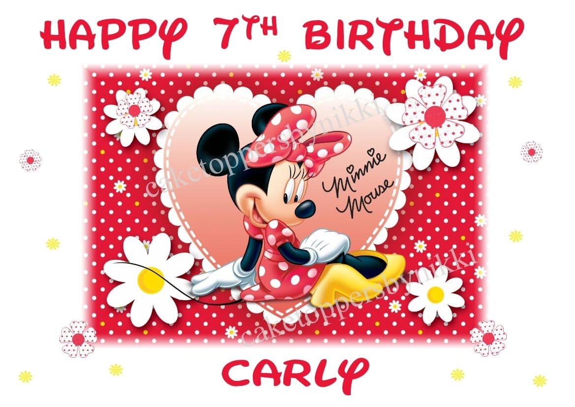 Edible A4 RED Minnie Mouse Icing Personalised Cake Topper