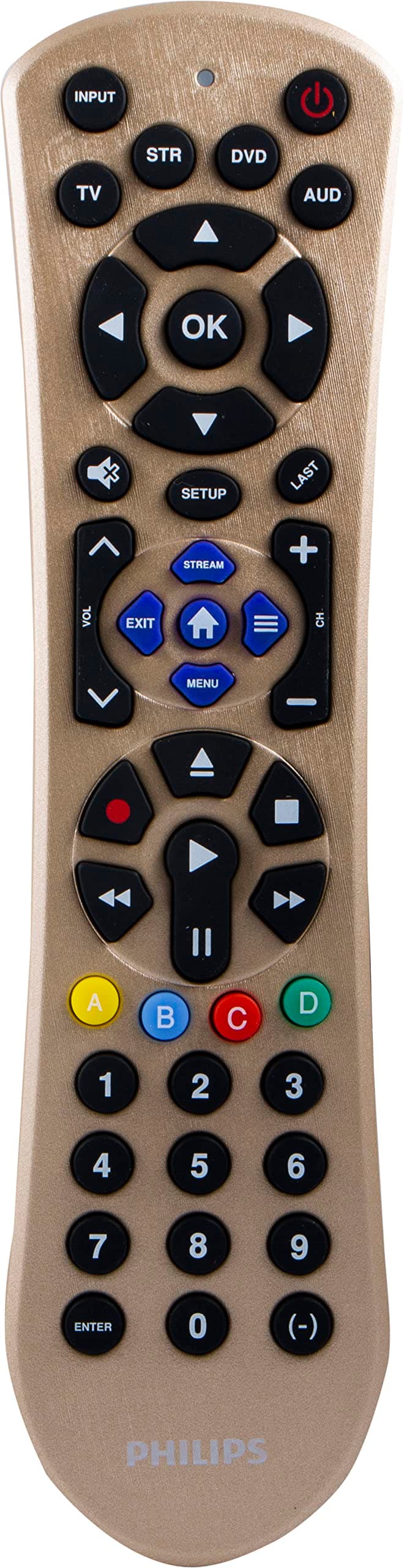 Philips Universal Remote Control Replacement for Samsung, Vizio, LG, Sony, Sharp, Roku, Apple TV, RCA, Panasonic, Smart TVs, Streaming Players, Blu-ray, DVD, Simple Setup, 4 Device, Gold, SRP2014C/27