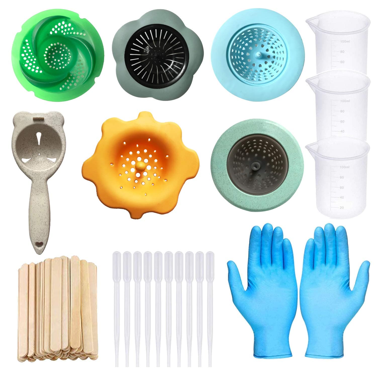 Allazone 30 PCS Acrylic Pouring Strainers Set, 6 PCS Plastic Silicone Paint Pouring Strainers Painting Tools Kits Drawing Sets for DIY Paint