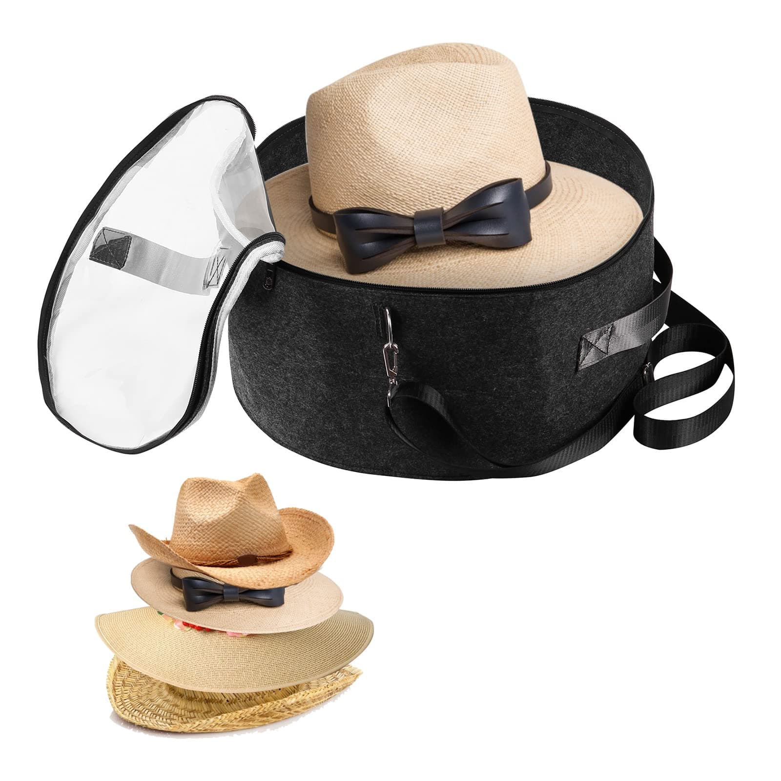 Pehciroe Classic Gray Felt Hat Boxes Storage, Round, 40cm*20cm, Zipper Closure, Foldable, Perfect for Hats, Toys, Clothes, General Household Storage