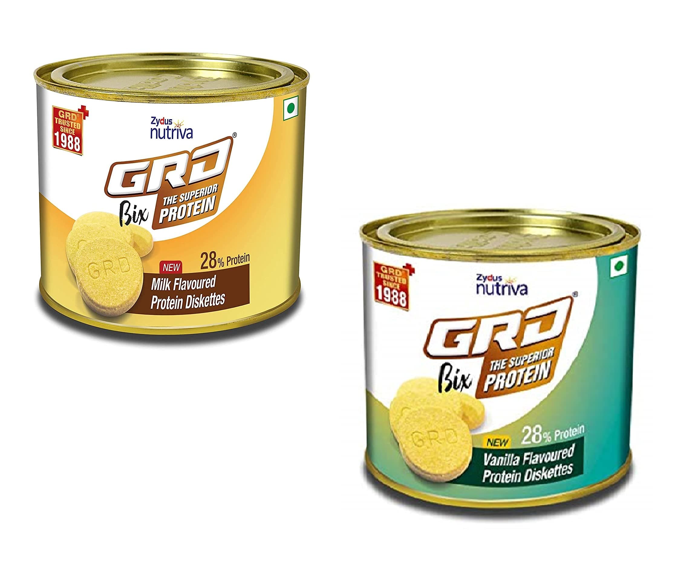 GRD Bix Vanilla Flavoured High protein biscuits with Immuno Nutrients, 250g & Milk Flavoured High protein biscuits with 18 Essential Nutrients, 250g