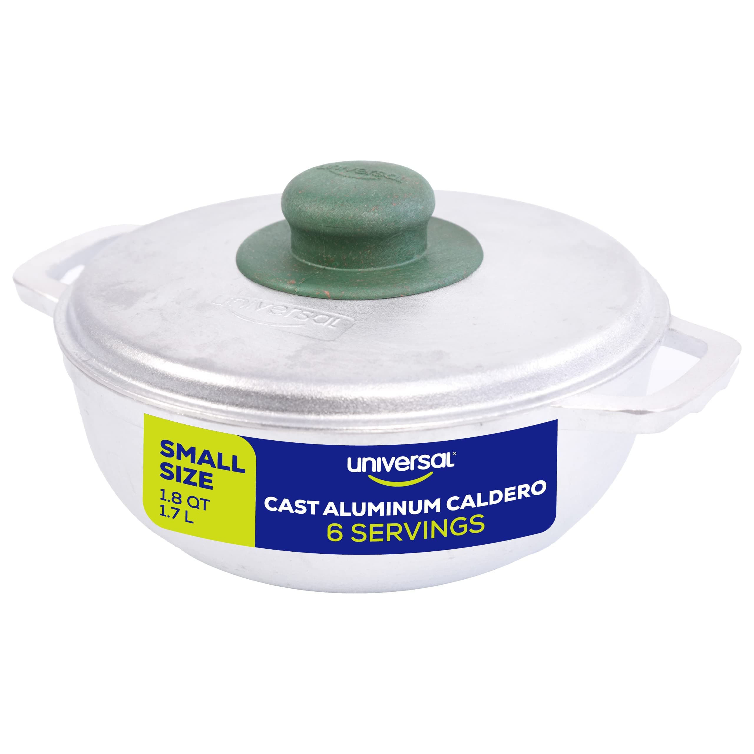 Universal (Extra Small) Caldero 6 Cups - 1.8 QT / 1.7 L, Stainless Aluminum Pot, Even Heat Distribution and Fast Cooking Dutch Oven Pot, Ergonomic Handles, Ideal for Rice, French Fries, and More