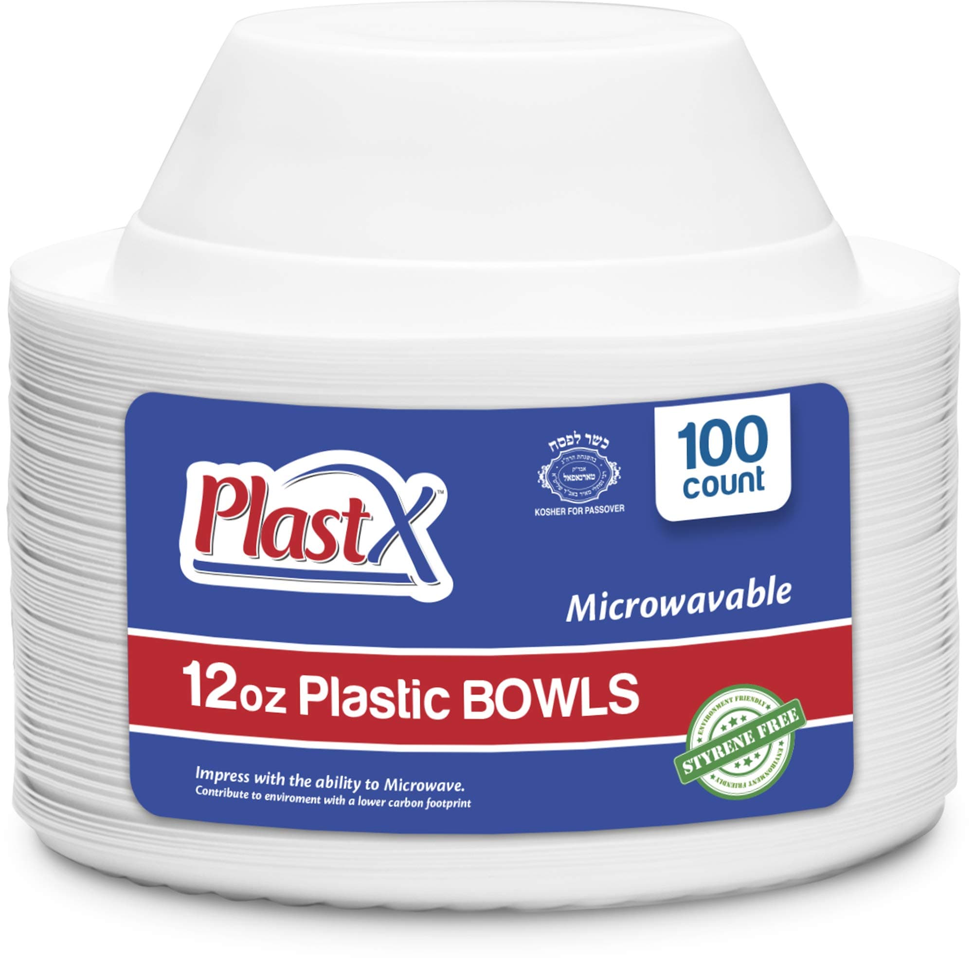 100 Count, PlastX Disposable 12oz White Plastic Dinnerware Soup Bowls, Microwavable, Great For Home, Office, Wedding, Parties, or Everyday Use, 1 Pack