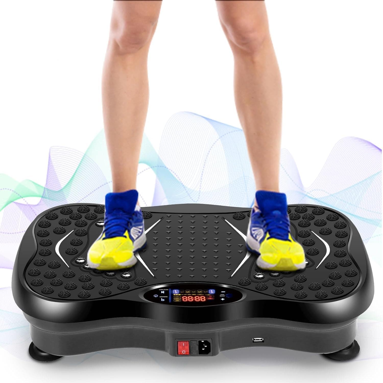 Vibration Plate Exercise Machine, Vibration Fitness Trainer with Bluetooth Speaker, 5 Program Modes, 2 Resistance Bands, Home Exercise Equipment for Fitness Body Toning