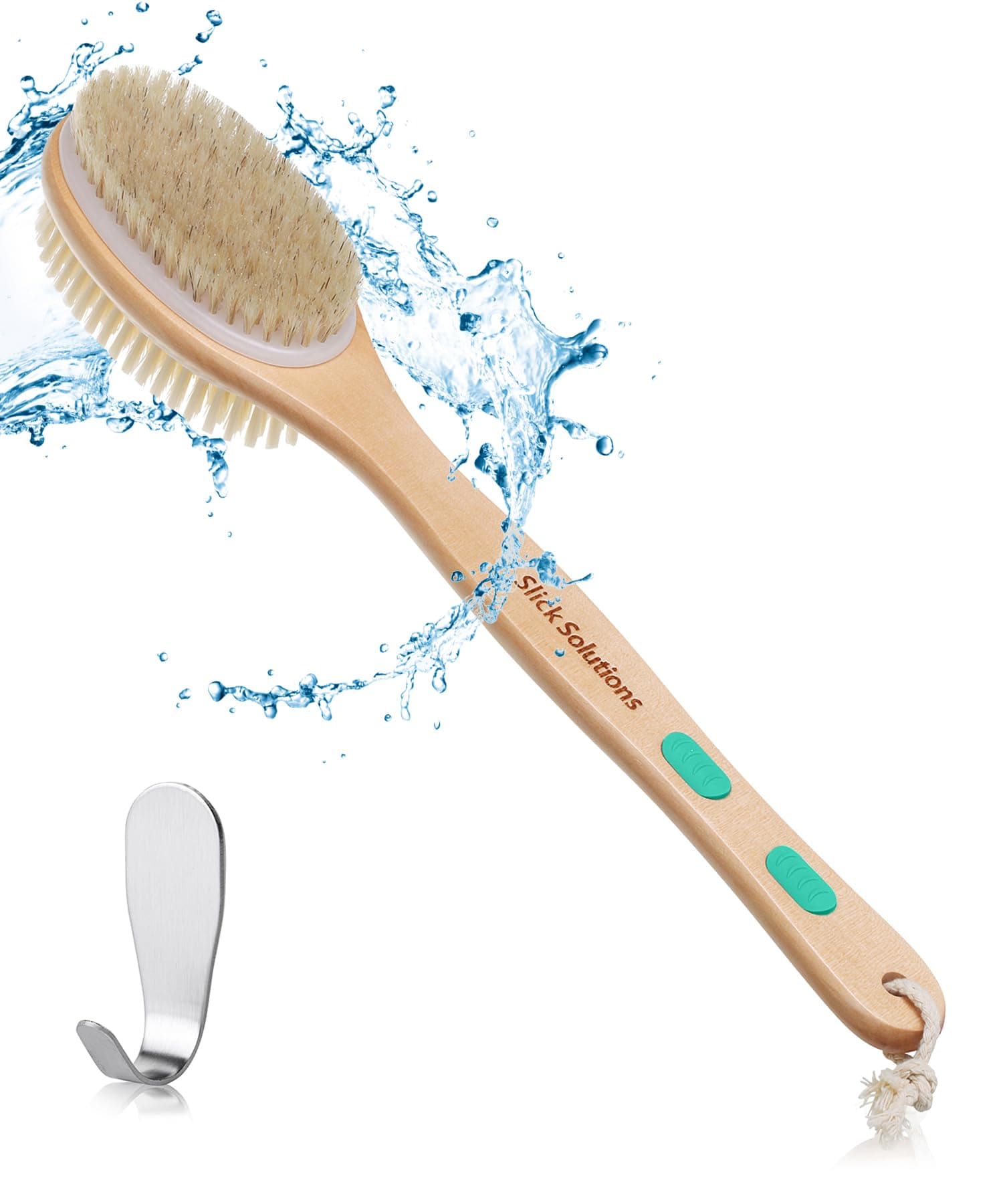 Slick Double Sided Shower Brush - Back Scrubber, Bath Brush Long Handle
