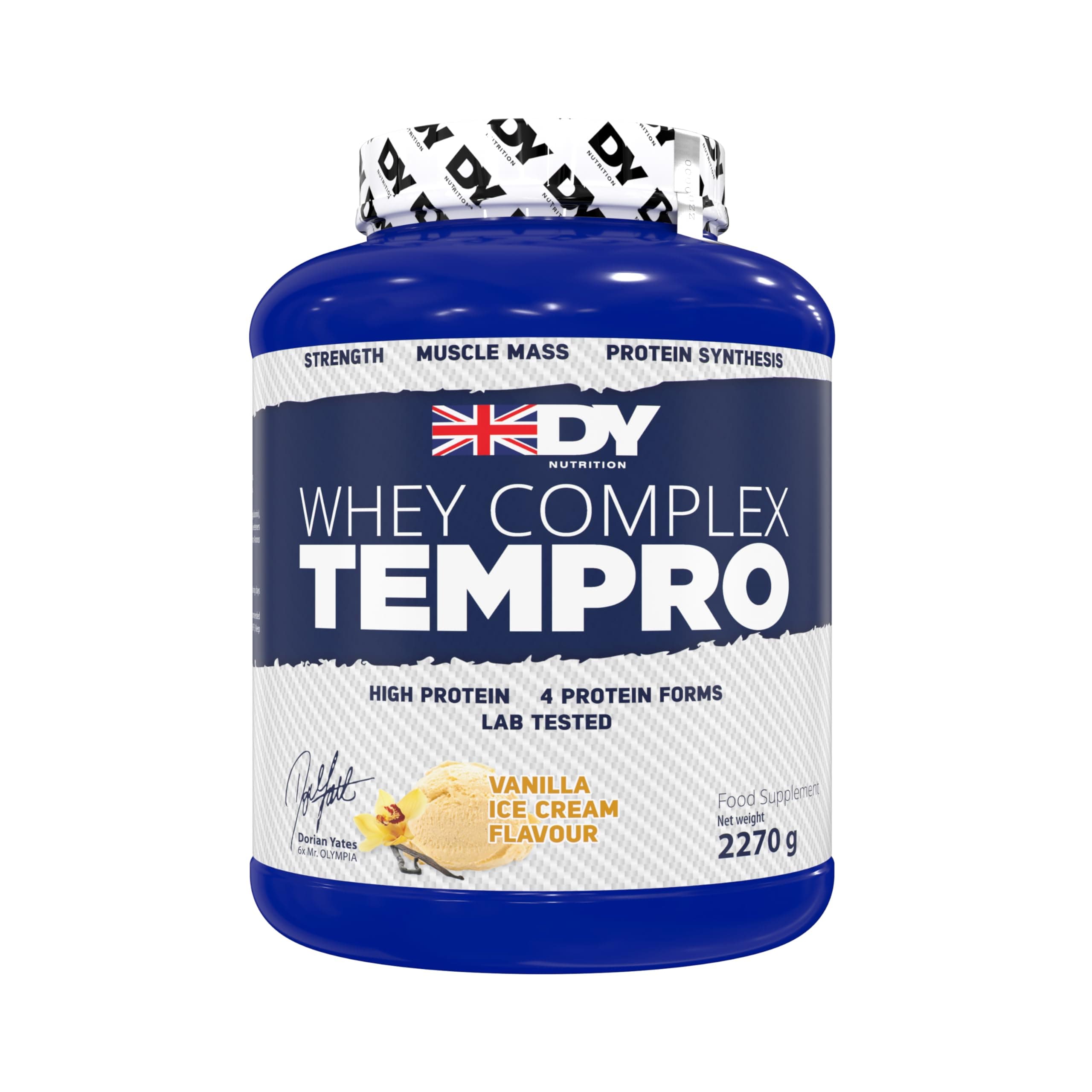 DY Nutrition Whey Complex Tempro | x4 Protein Forms | Whey, Casein, Isolate & Egg Albumin, 23g Premium Protein Powder with Digestive Enzymes for Optimal Absorption, 2.27kg | Vanilla Ice Cream Flavour