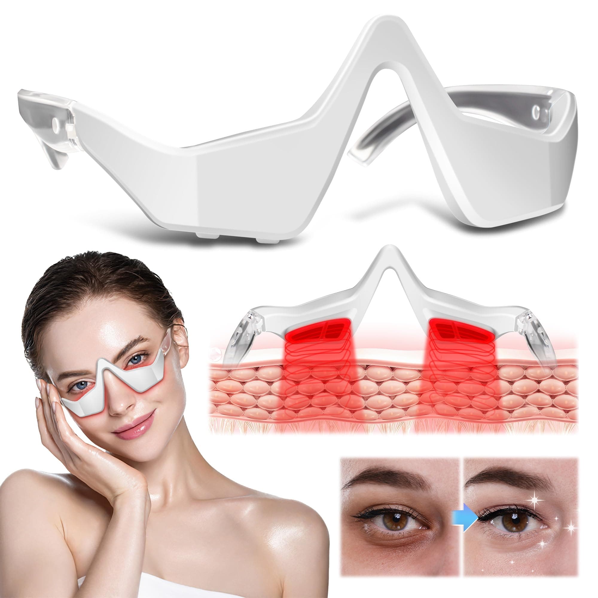 Under Eye Light Therapy Glasses, 2 Modes Light Therapy for Relieve Eye Fatigue, Eye Bags, Dark Circles
