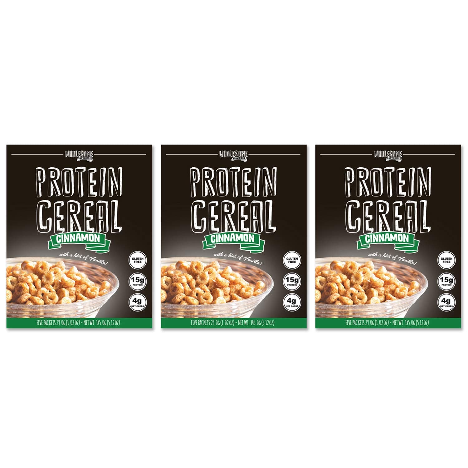 3 Pack Protein Cereal, Low Carb, 15g Protein, 6g Net Carbs, High Performance Cereal, Macro-Controlled Packages (Cinnamon)